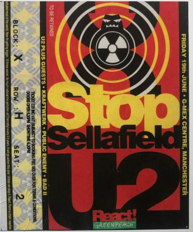 U2- 1992 “ Stop Sellafield “ G-Mex Centre, Manchester framed ticket giclee print