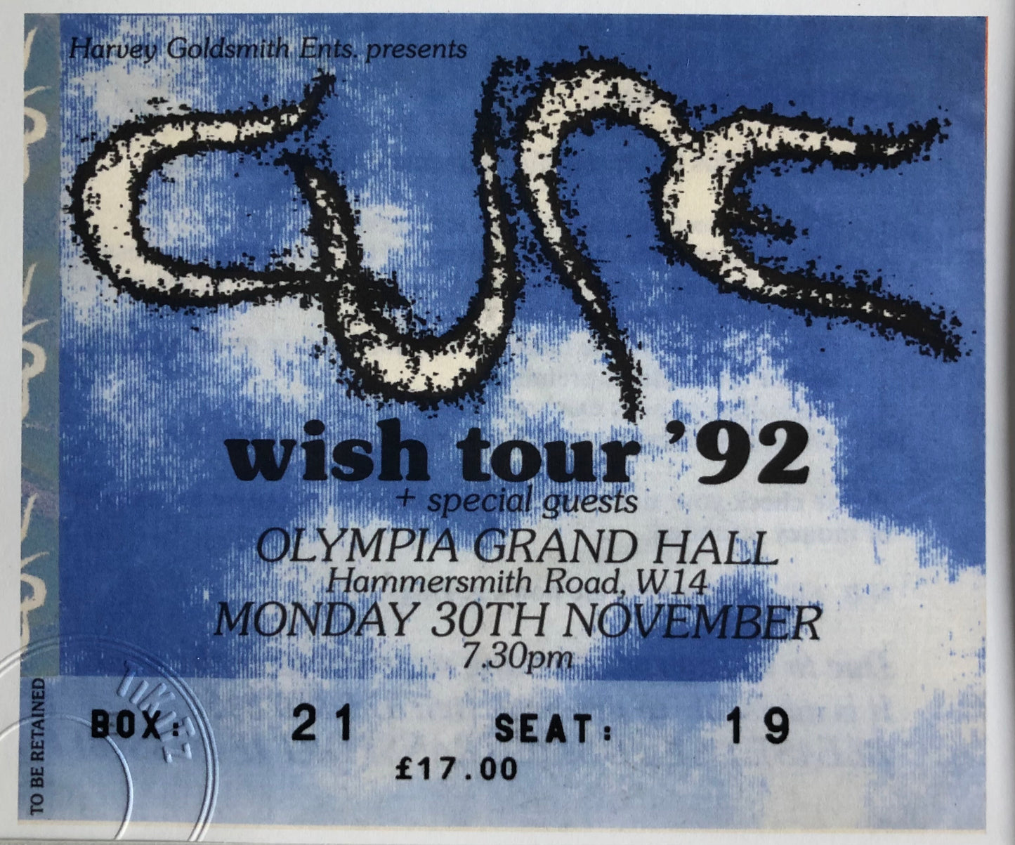 THE CURE - 1992 (Blue) Olympia Grand Hall, London framed ticket giclee print