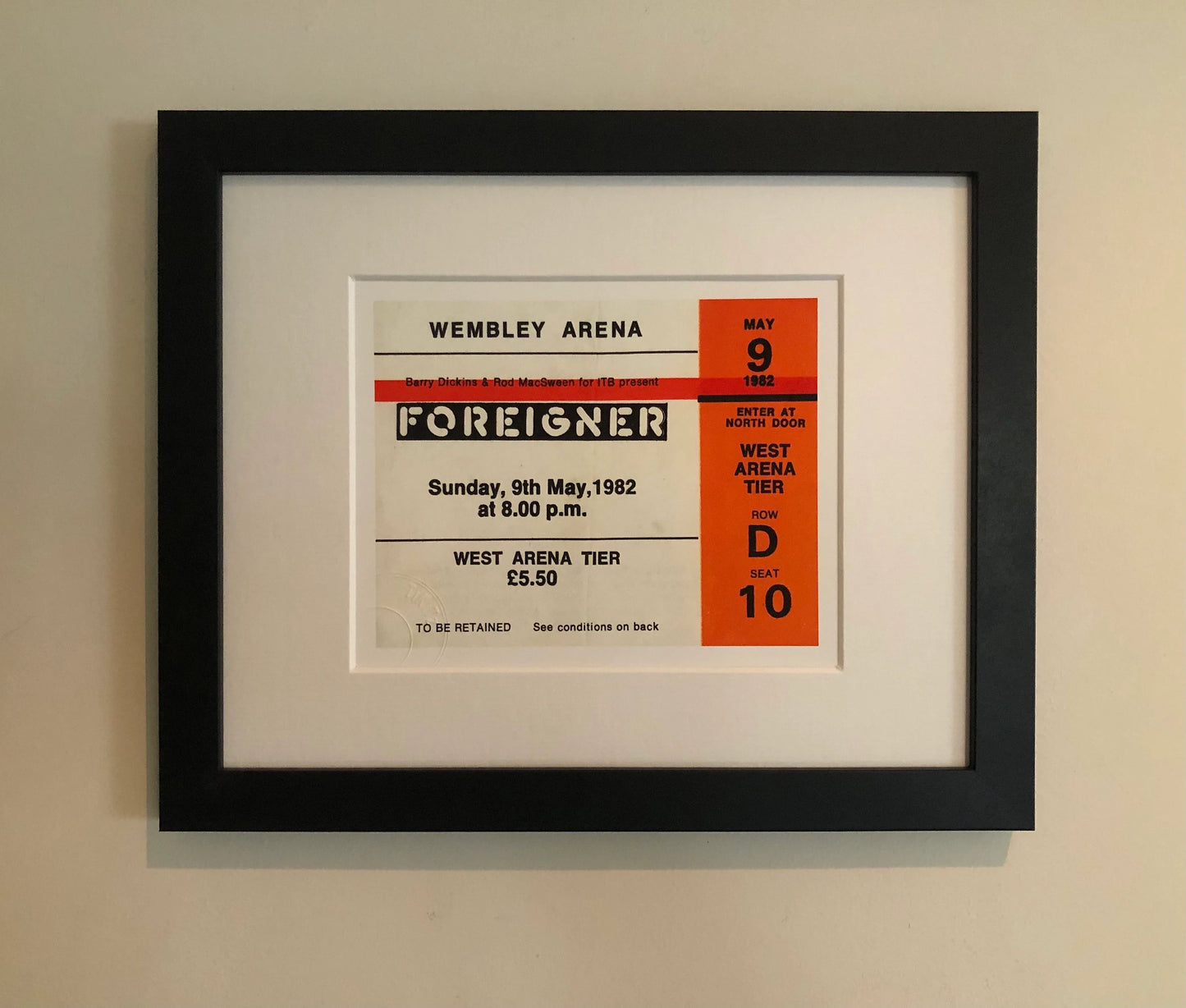 FOREIGNER- 1982 Wembley Arena , London framed ticket giclee print