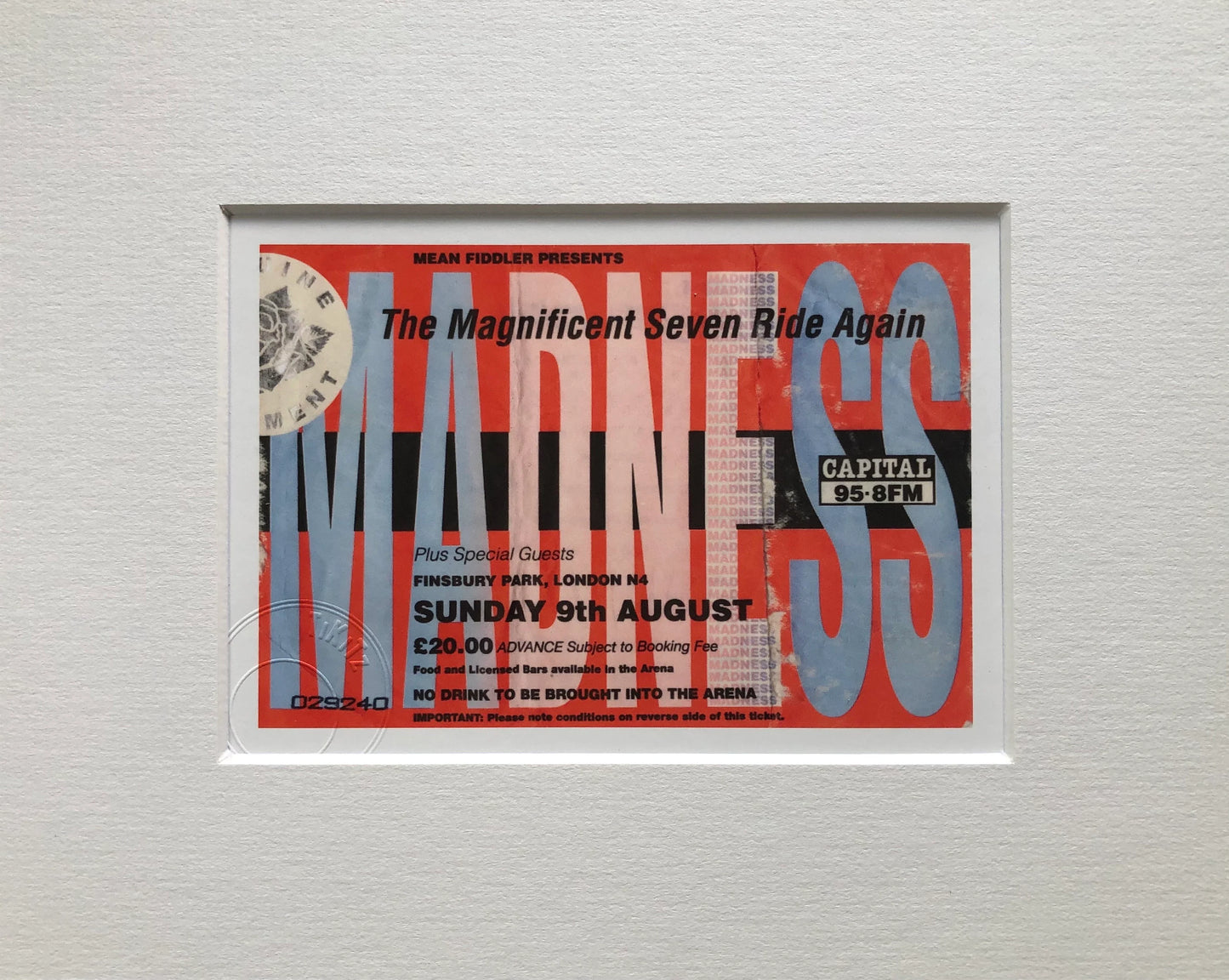 MADNESS - 1992 Finsbury Park, London framed ticket giclee print