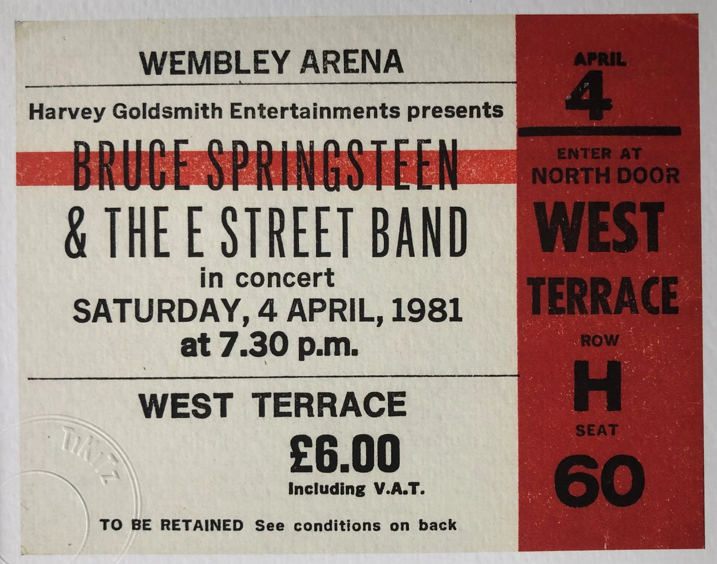 BRUCE SPRINGSTEEN and the E Street Band- 1981 Wembley Arena , London framed ticket giclee print