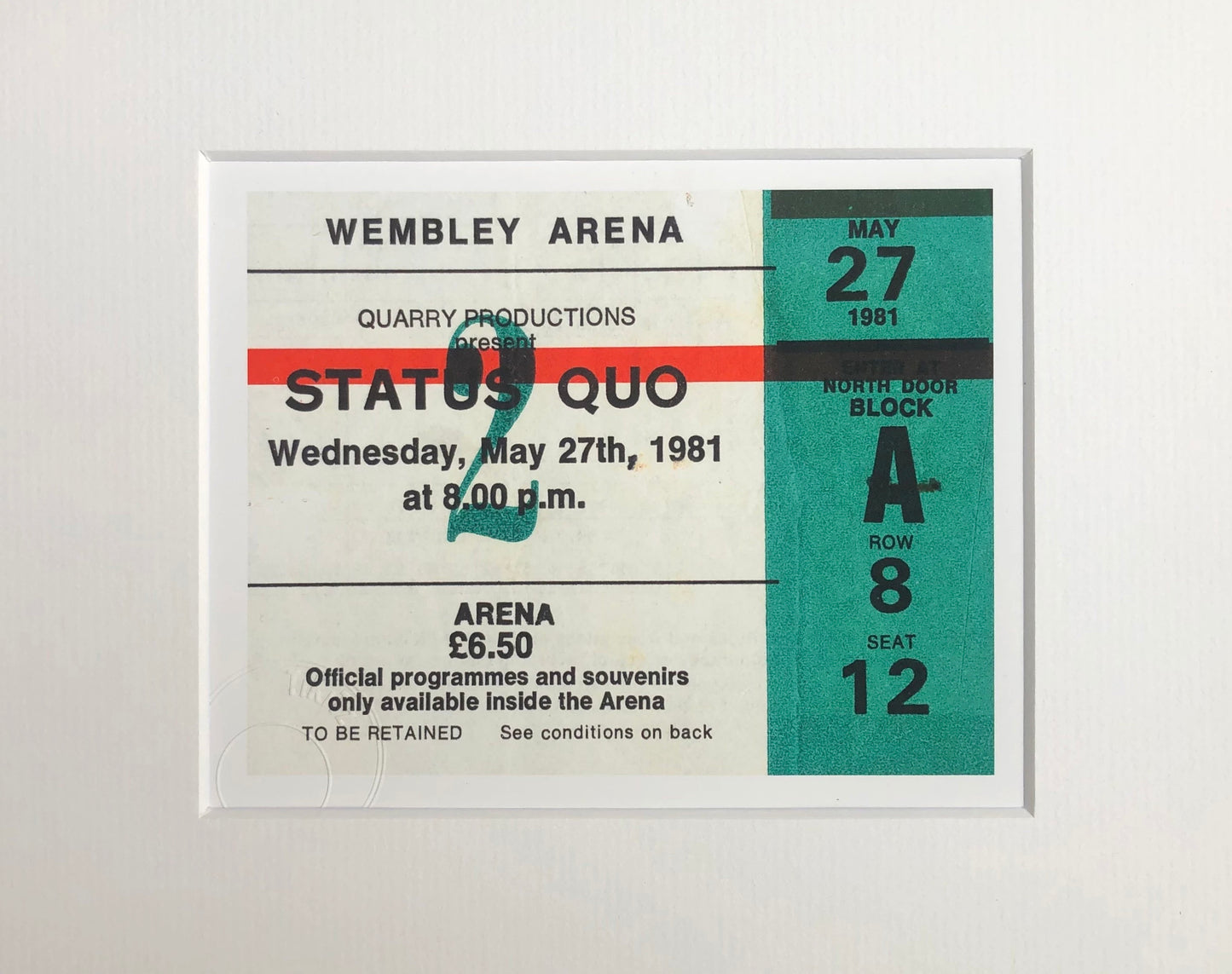 STATUS QUO - 1981 Wembley Arena , London framed ticket giclee print