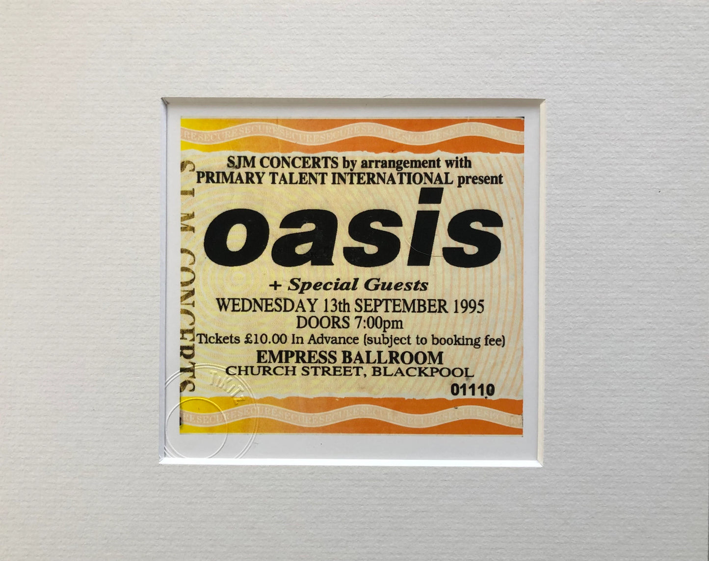 OASIS - 13/9/1995 Empress Ballroom , Blackpool framed ticket giclee print