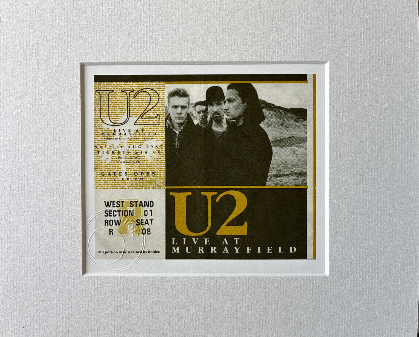 U2 - 1987 “ Joshua Tree tour “ Live at Murrayfield framed ticket giclee print