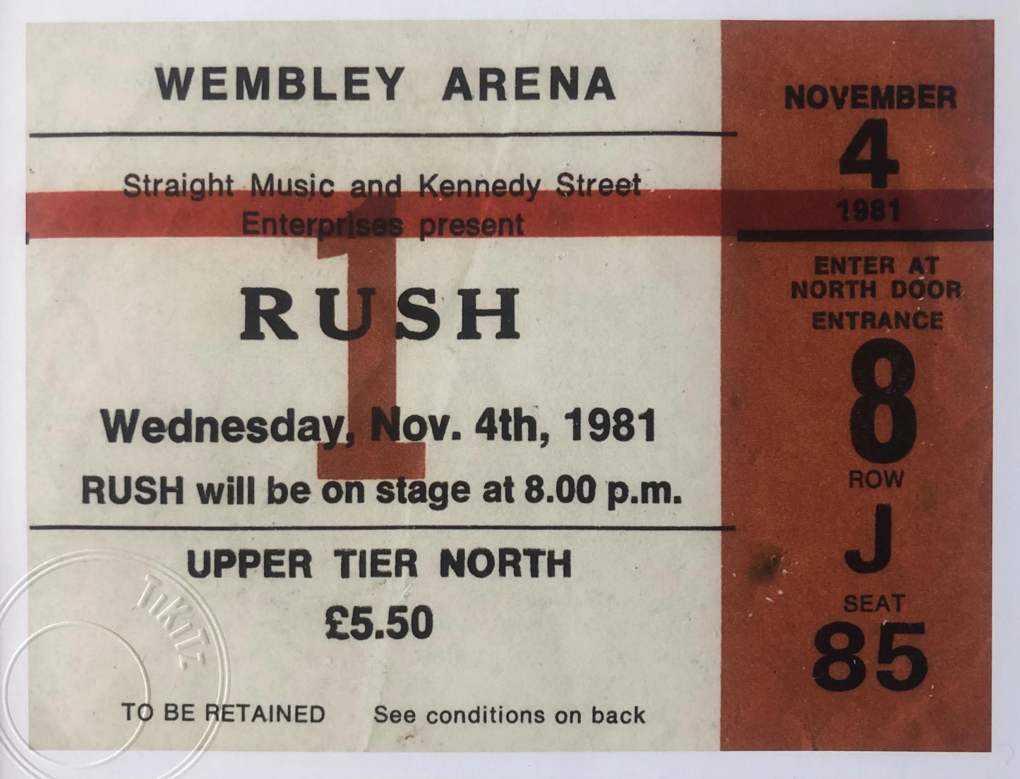 RUSH - 1981 Wembley Arena , London framed ticket giclee print