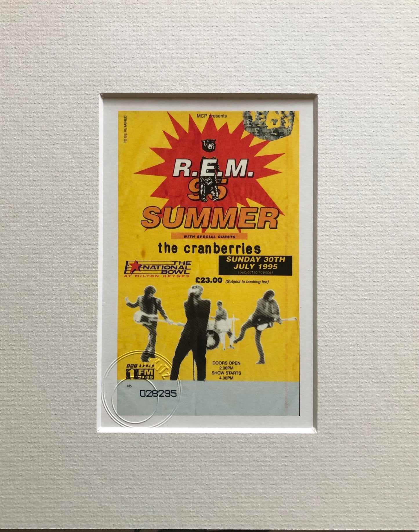 R.E.M / THE CRANBERRIES - 1995 “Summer’95” National Bowl, Milton Keynes framed ticket giclee print