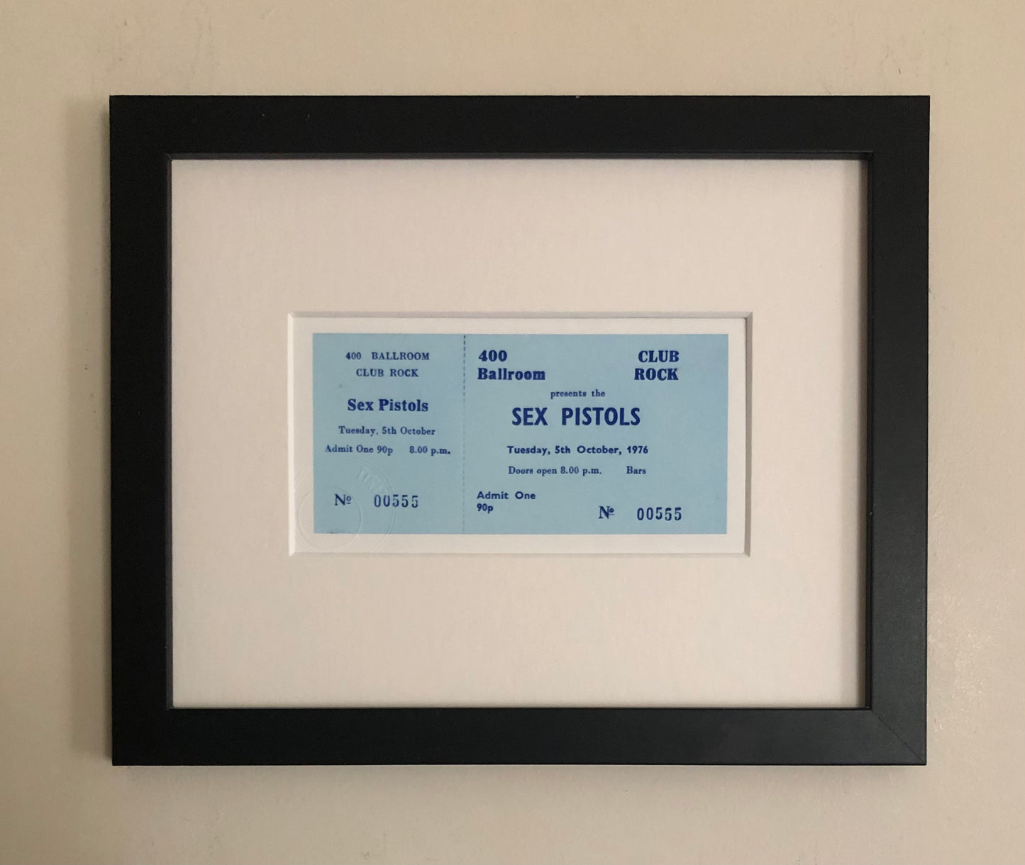SEX PISTOLS - 1976- 400 Ballroom, Torquay framed ticket giclee print