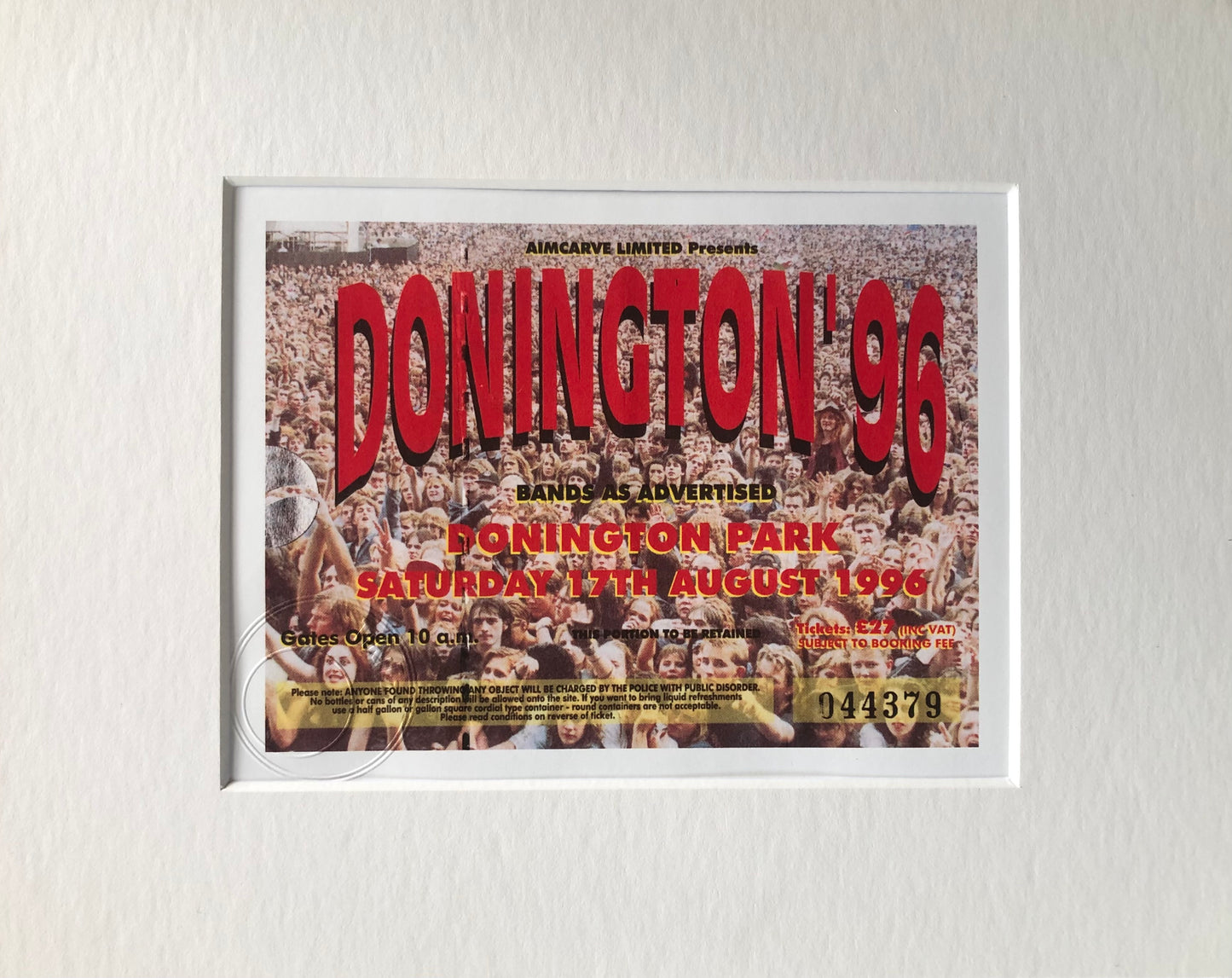 DONINGTON ‘96 ( Ozzy Osbourne/ Kiss )- 17/8/1996 Monsters of Rock at Donington Park framed ticket giclee print