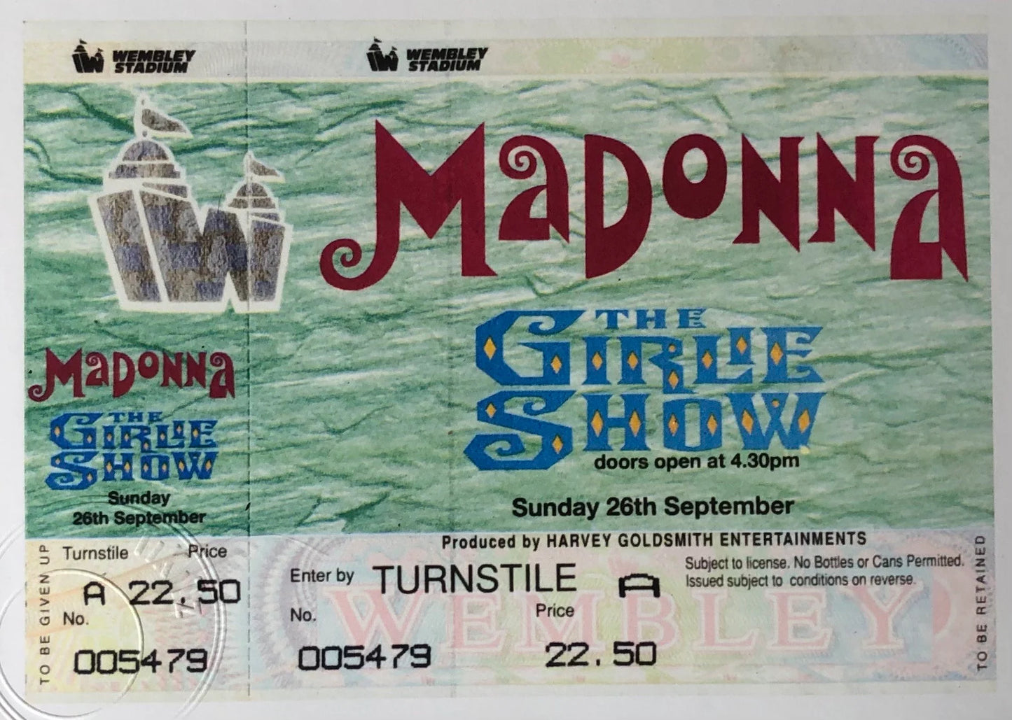 MADONNA - 1993 Wembley Stadium , London framed ticket giclee print