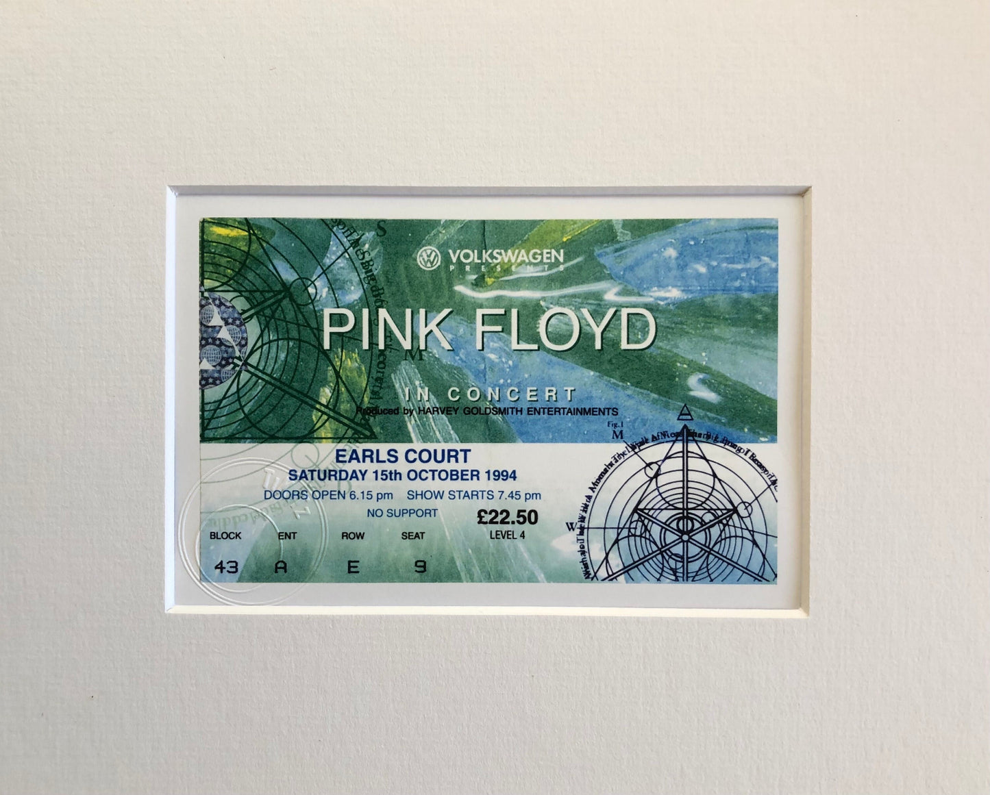 PINK FLOYD - 1994 Earls Court , London framed ticket giclee print