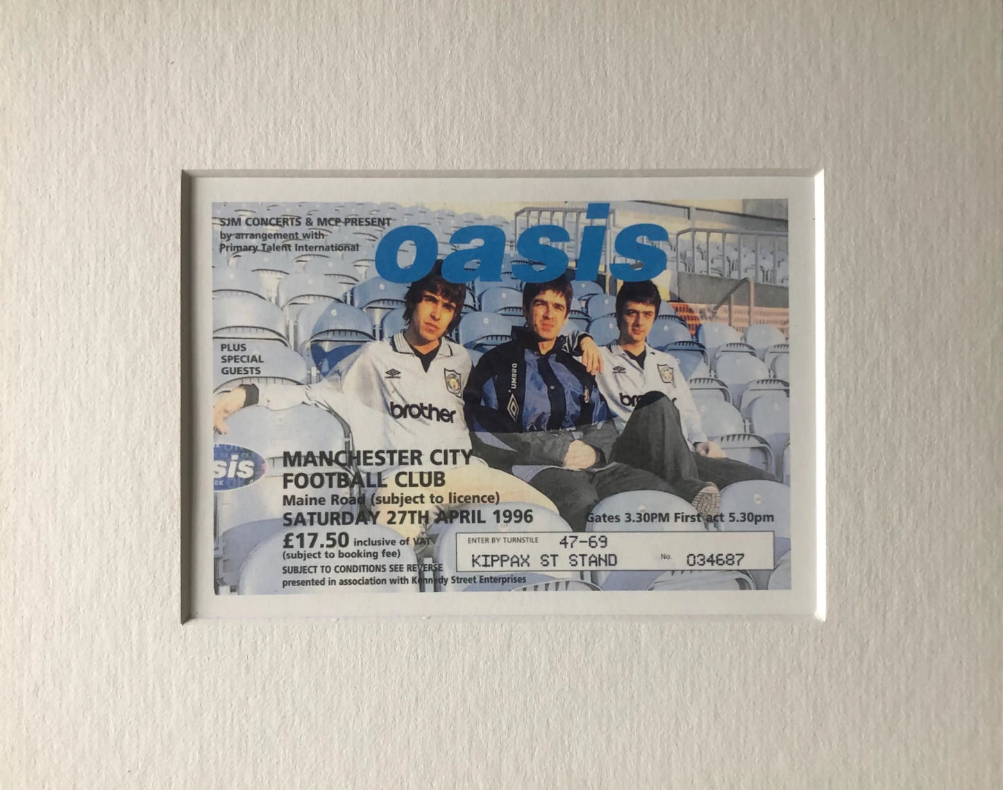 OASIS - 27/4/1996 Manchester City FC , Maine Road framed ticket giclee print