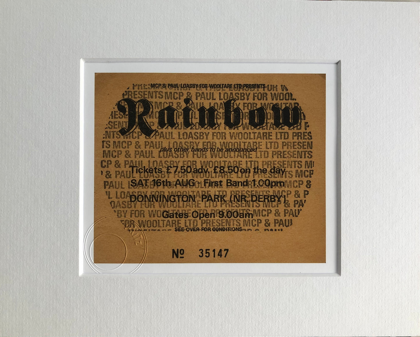 RAINBOW - 16/8/1980 Monsters of Rock at Donington Park framed ticket giclee print