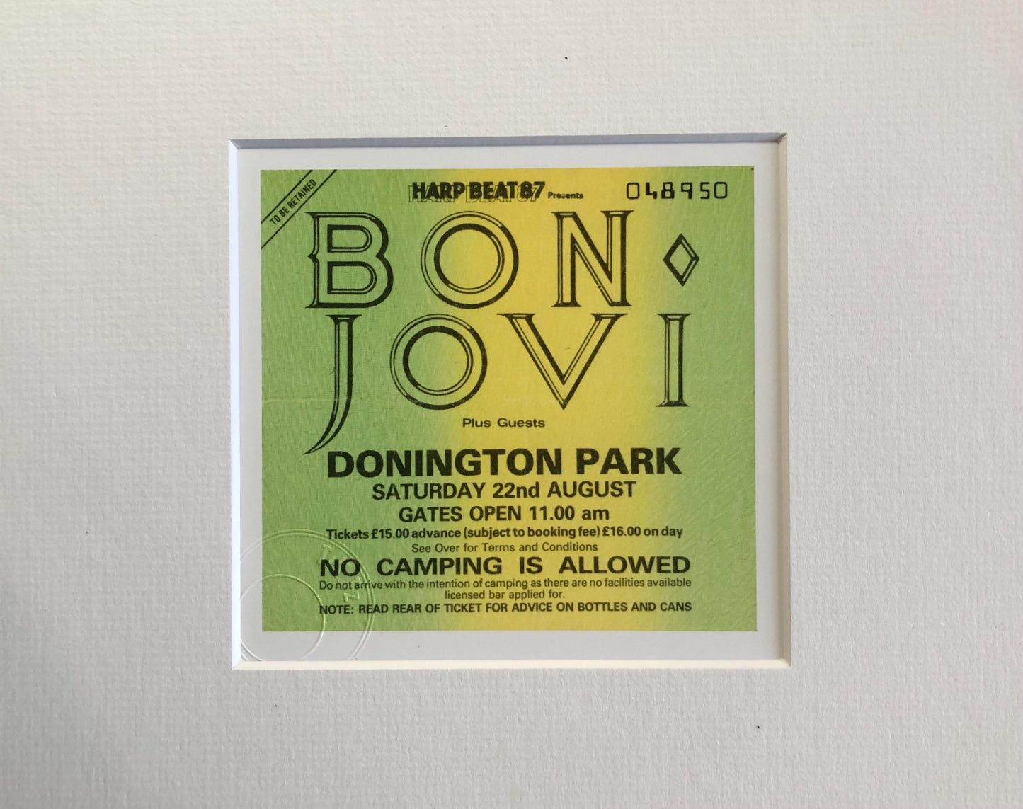 BON JOVI - 22/8/1987 Monsters of Rock at Donington Park framed ticket giclee print