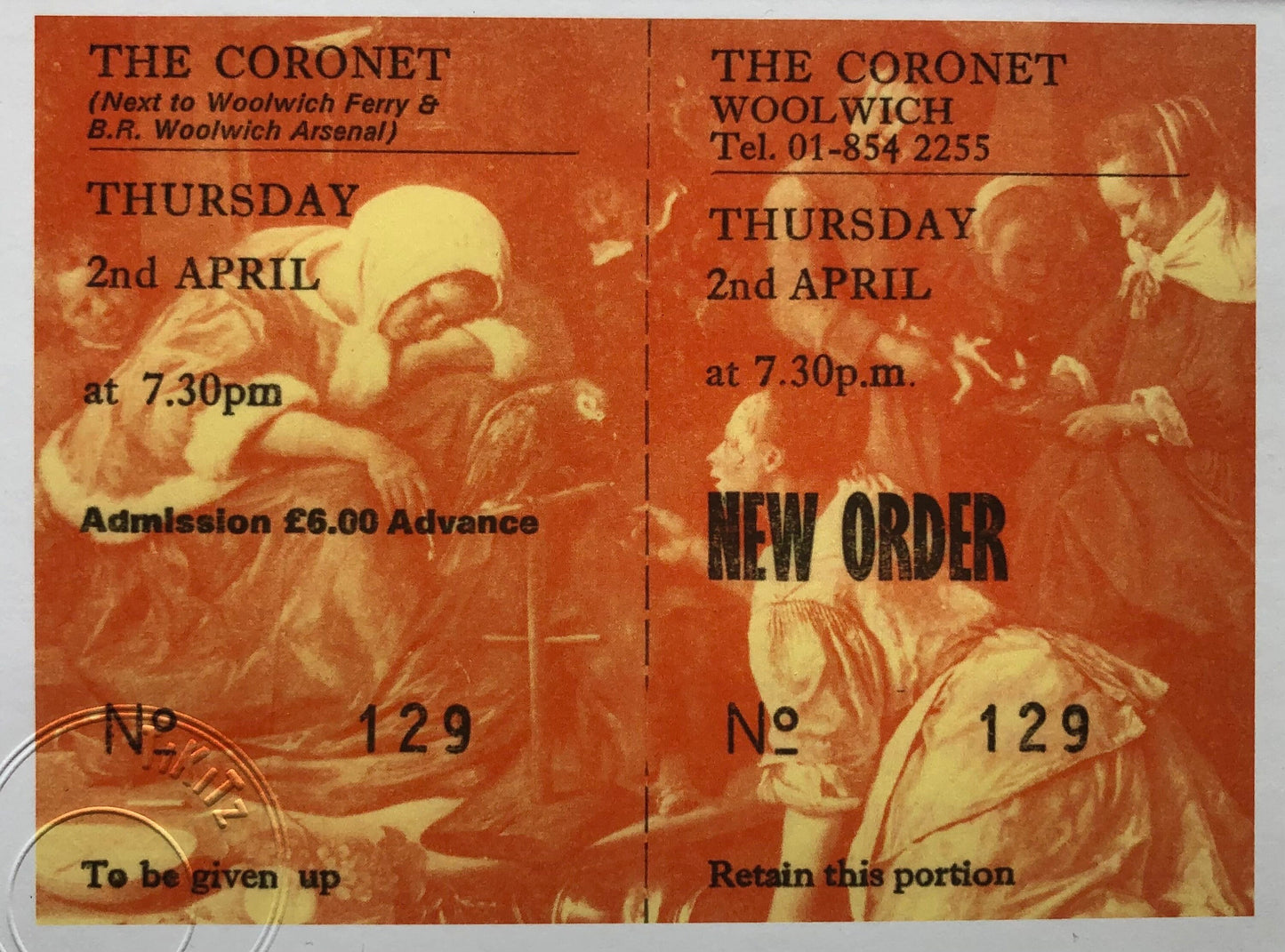 NEW ORDER - 1987 The Coronet, Woolwich framed ticket giclee print