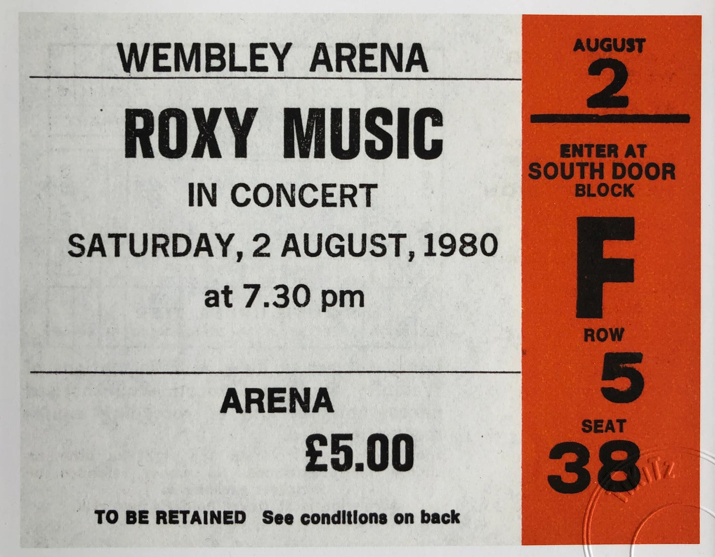 ROXY MUSIC - 1980 Wembley Arena , London framed ticket giclee print