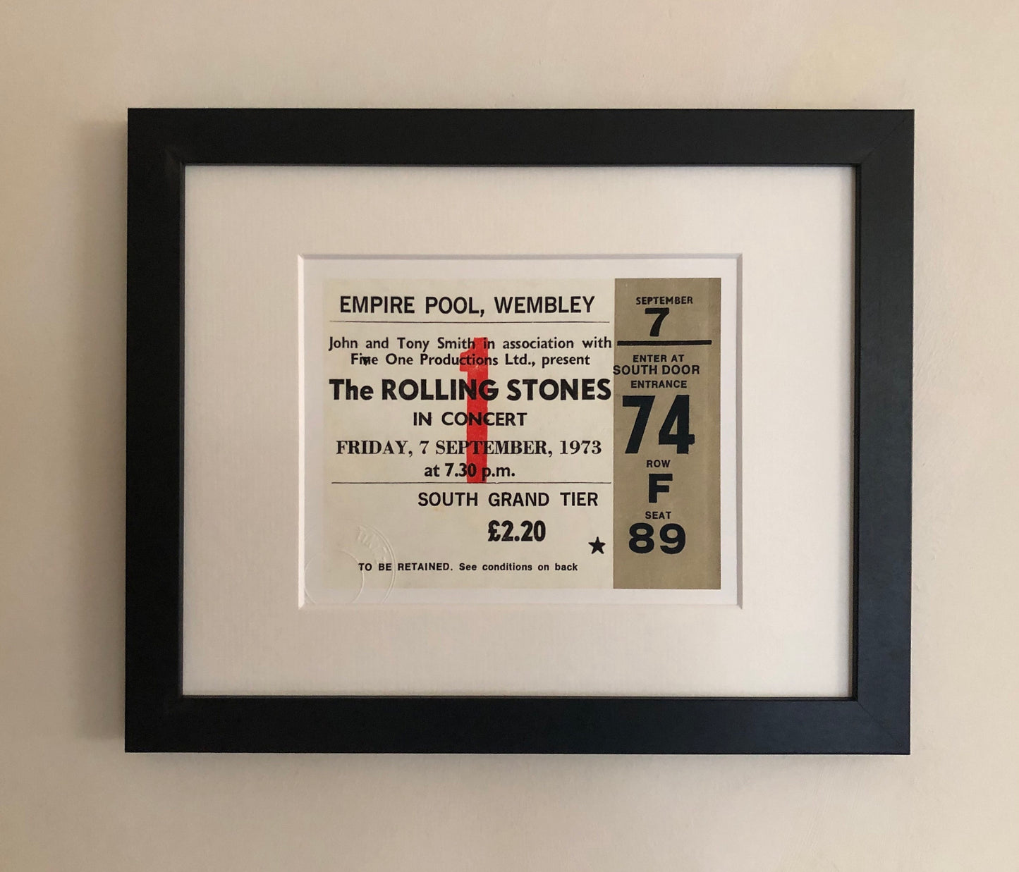 ROLLING STONES - 1973 Empire Pool , Wembley London framed ticket giclee print