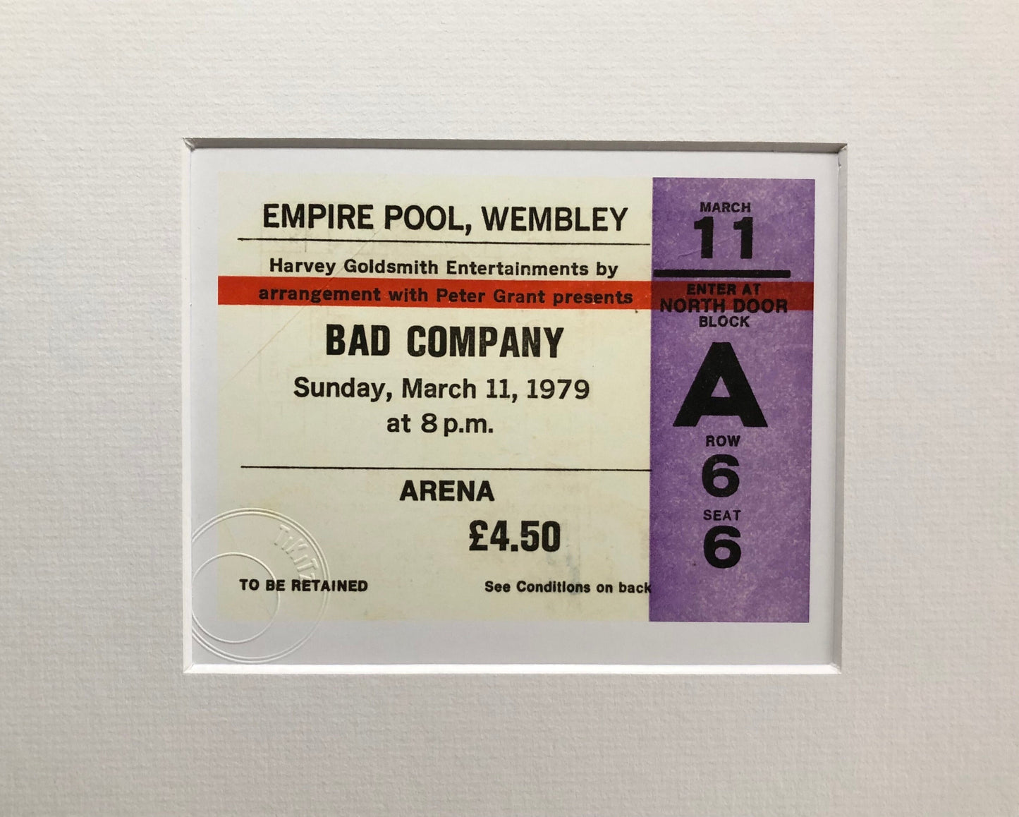 BAD COMPANY - 1979 Empire Pool , Wembley , London framed ticket giclee print