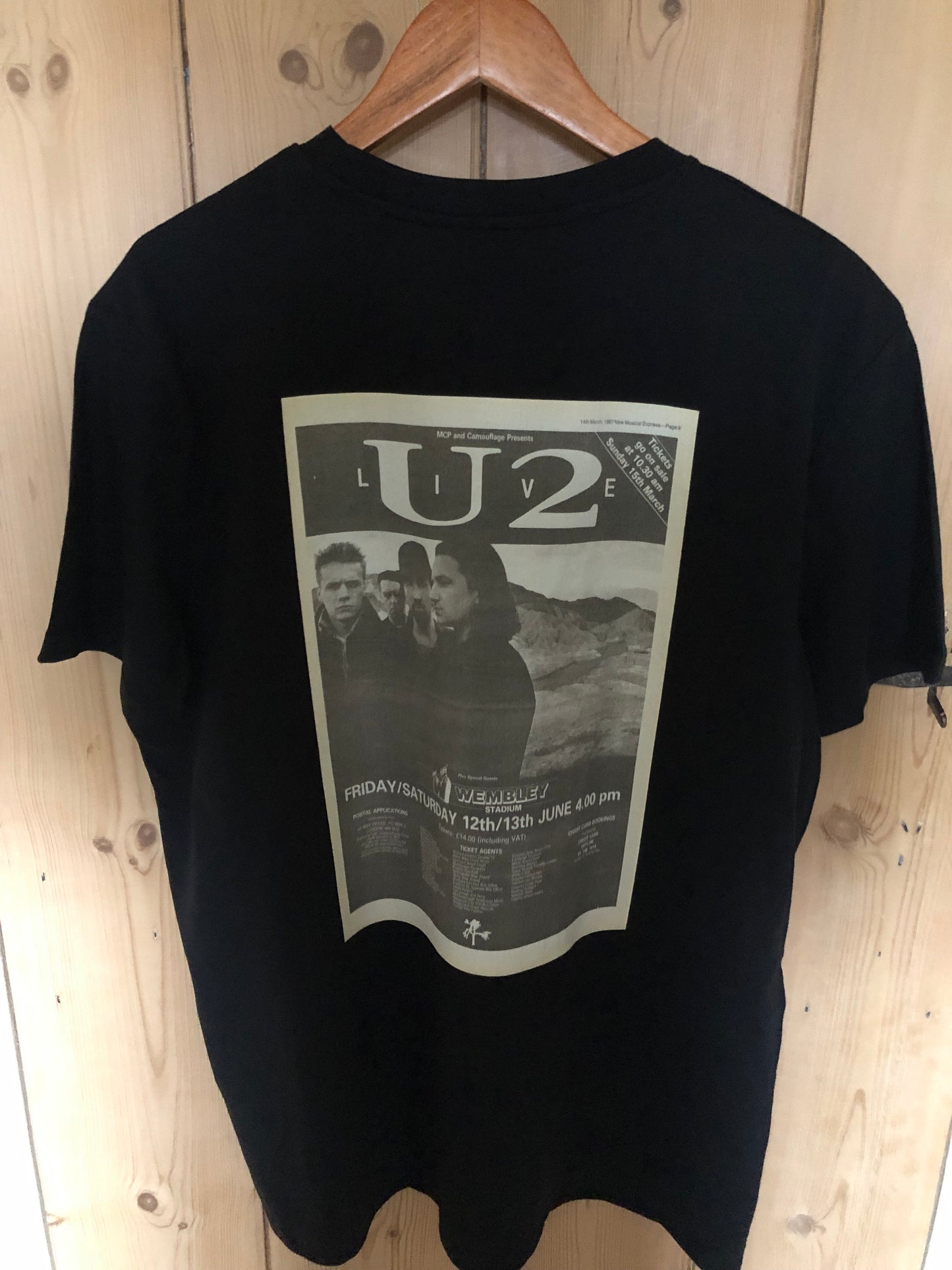 U2 - 1987 “ Joshua tree “ T Shirt . Featuring the tour advert and corresponding ticket.