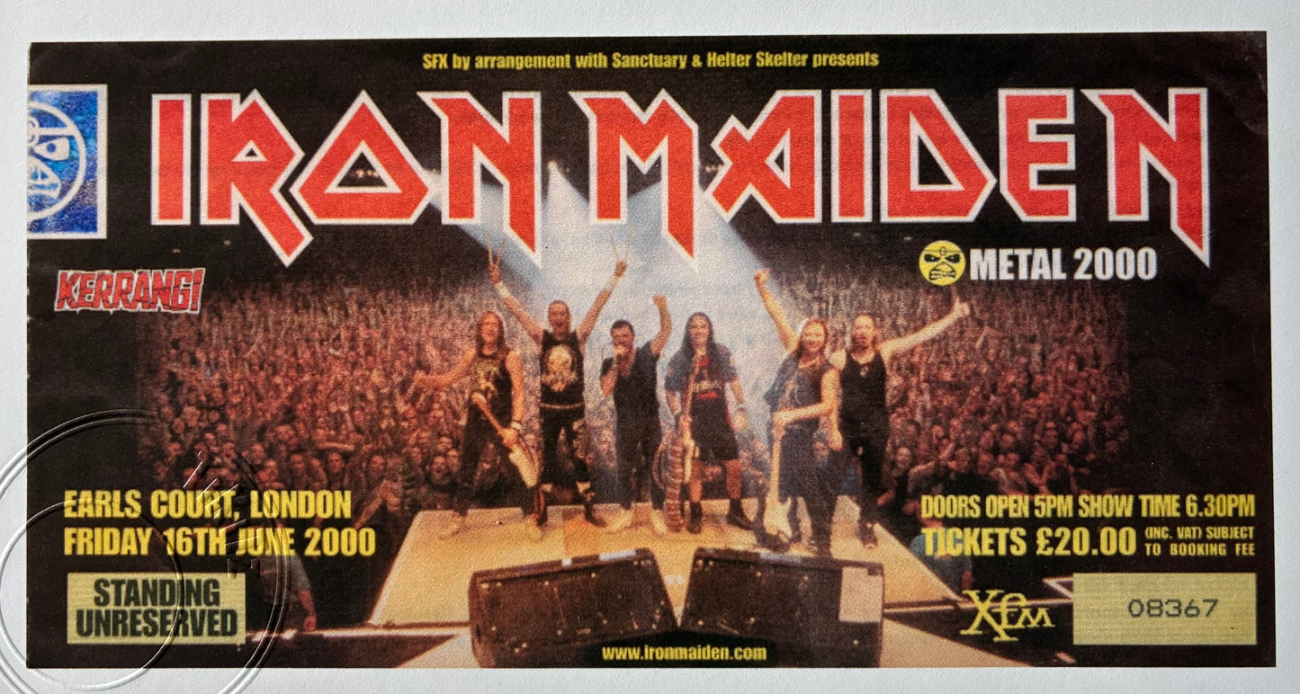IRON MAIDEN - 2000 Earls Court , London framed ticket giclee print