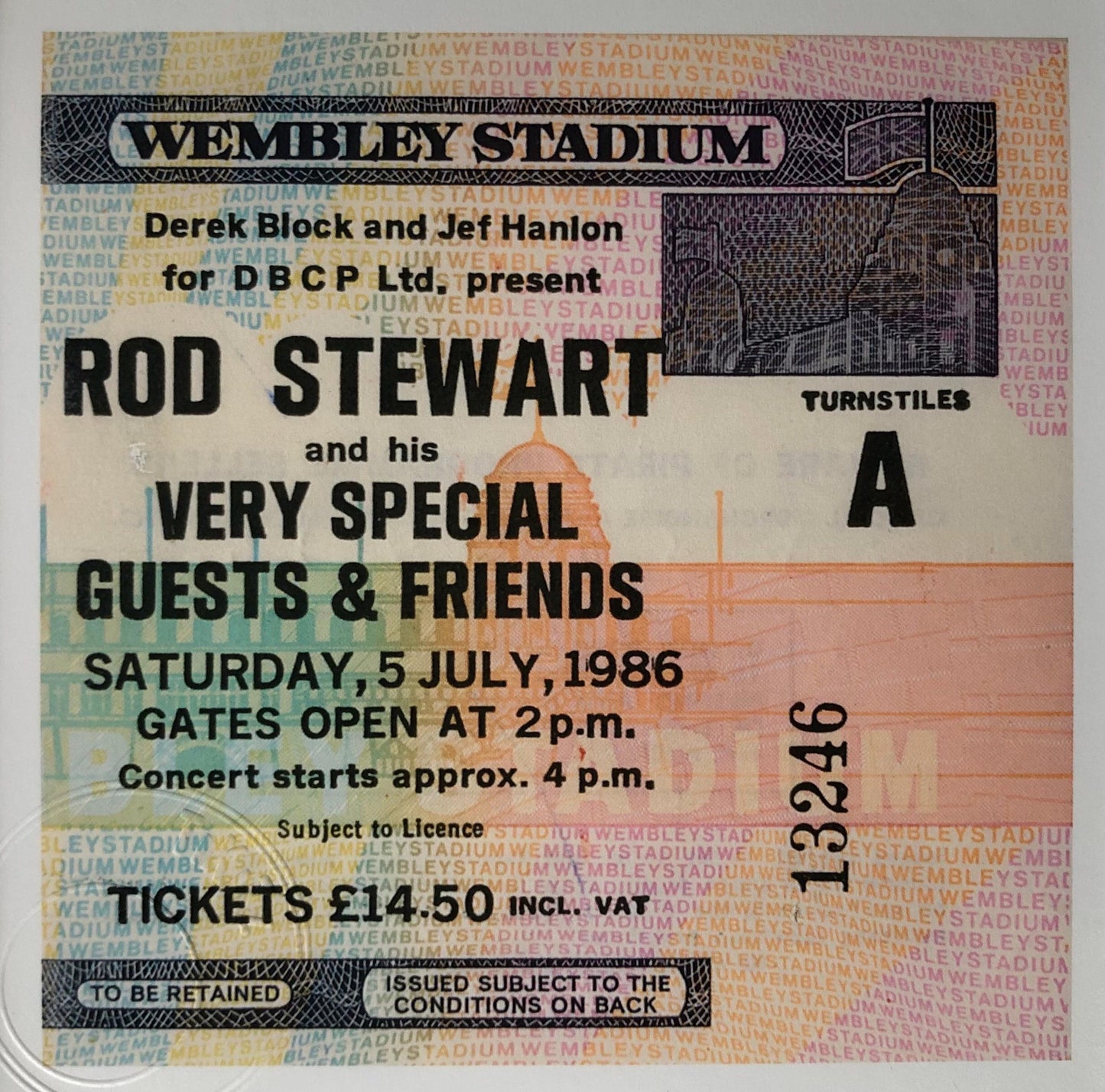 ROD STEWART and his VERY SPECIAL GUESTS and FRIENDS - 1986 Wembley Stadium , London framed ticket giclee print