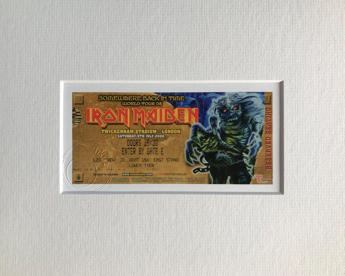 IRON MAIDEN - 2008 Twickenham Stadium, London framed ticket giclee print