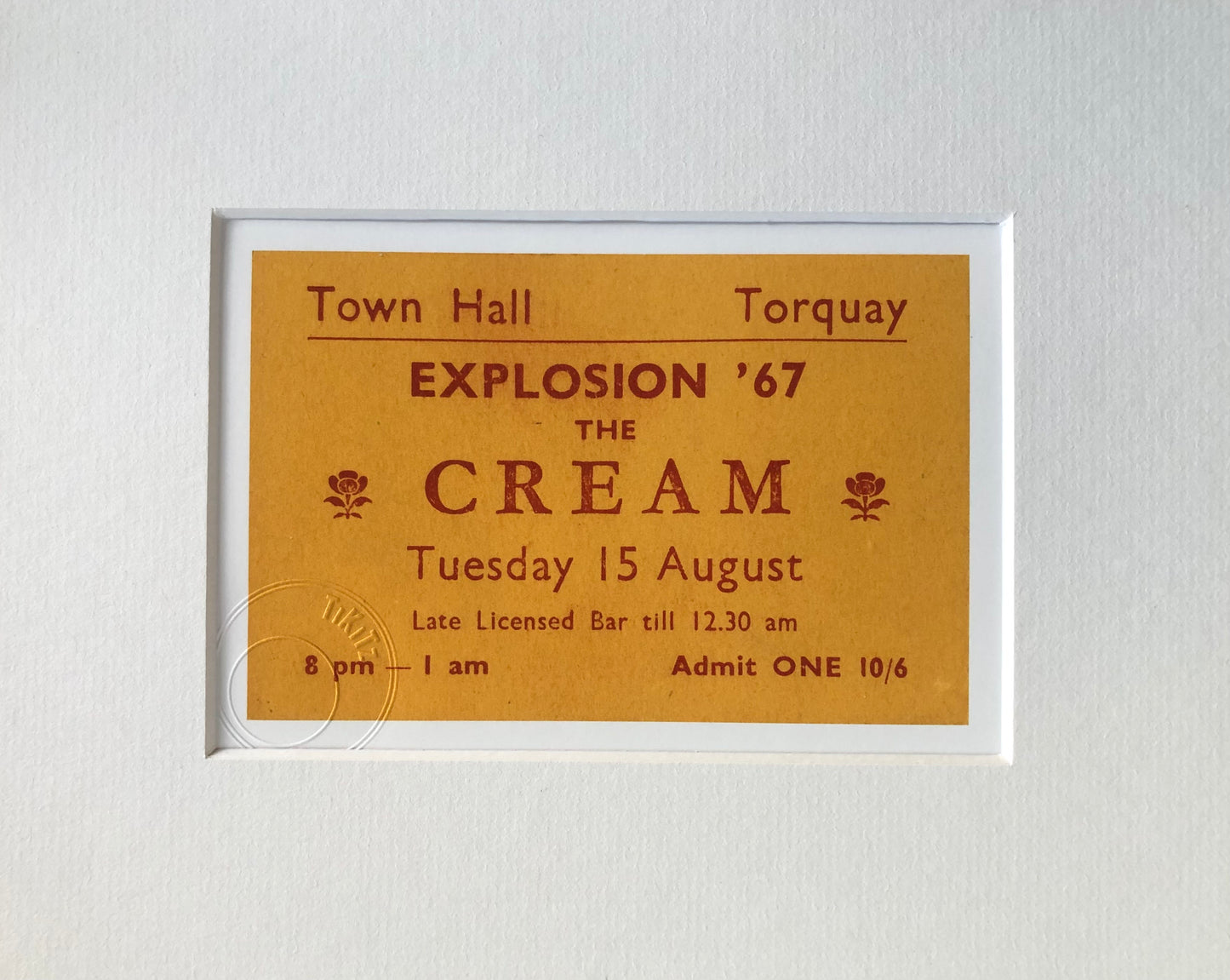 CREAM - 1967 Town Hall, Torquay framed ticket giclee print