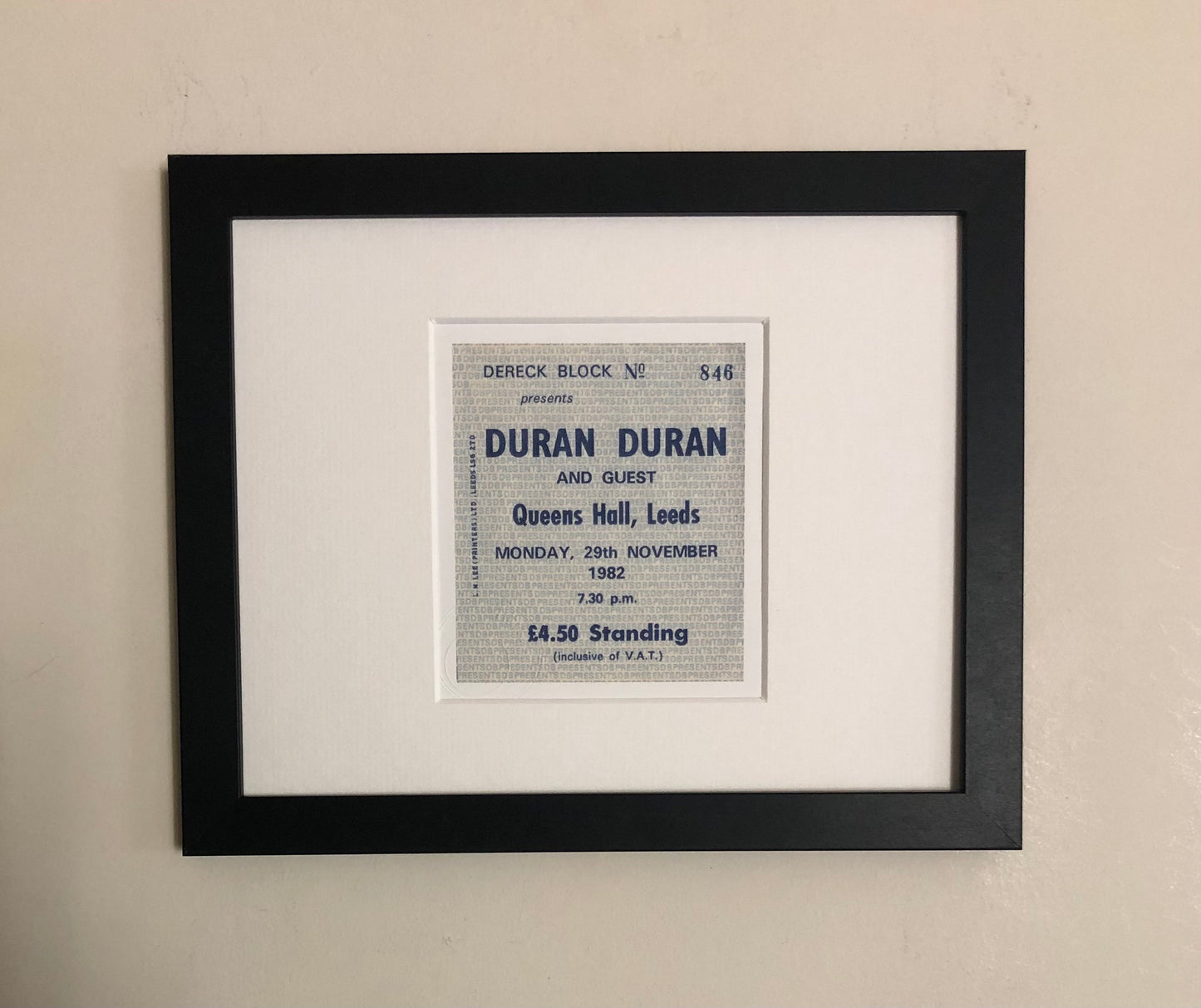 DURAN DURAN - 1982 Queens Hall, Leeds framed ticket giclee print