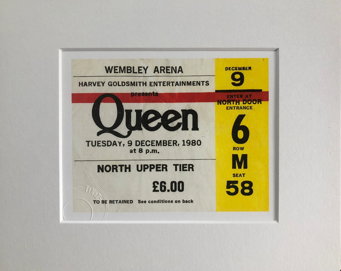QUEEN - 1980 Wembley Arena , London framed ticket giclee print