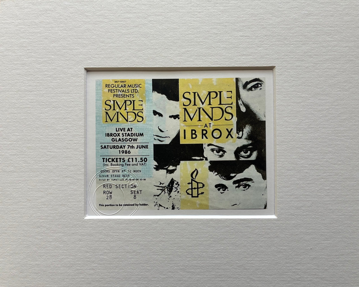 SIMPLE MINDS - 1986 Ibrox Stadium , Glasgow framed ticket giclee print