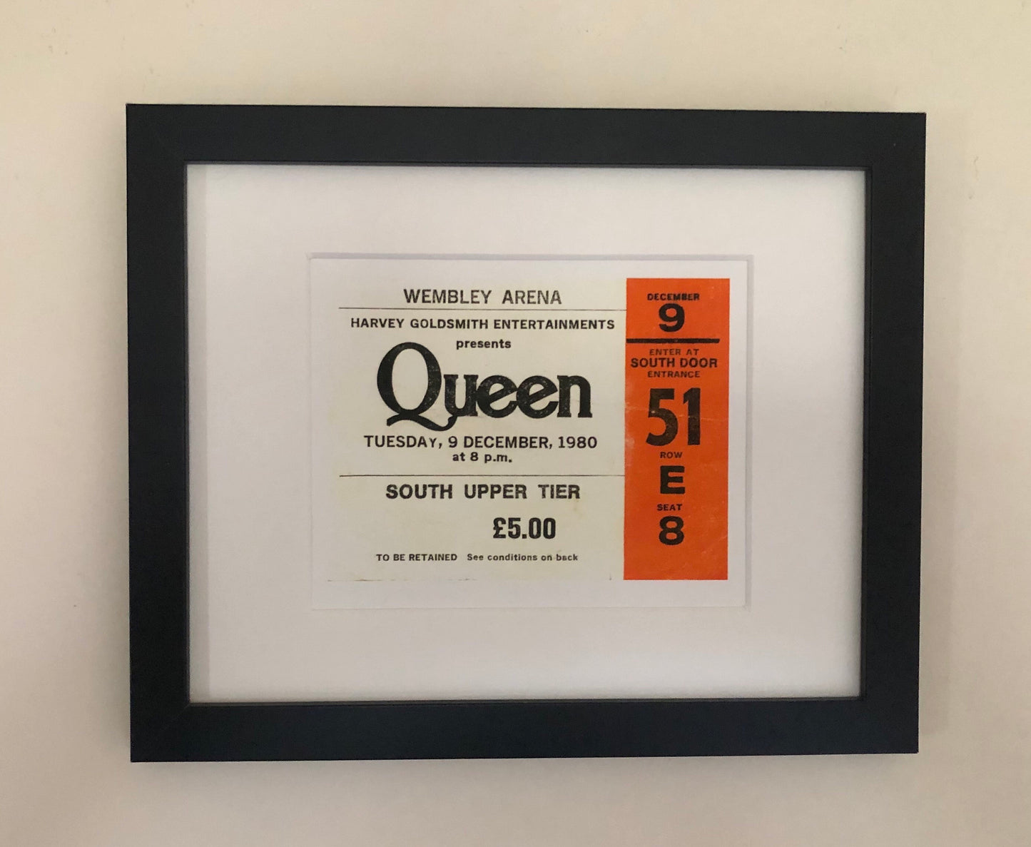 QUEEN - 1980 Wembley Arena , London framed ticket giclee print