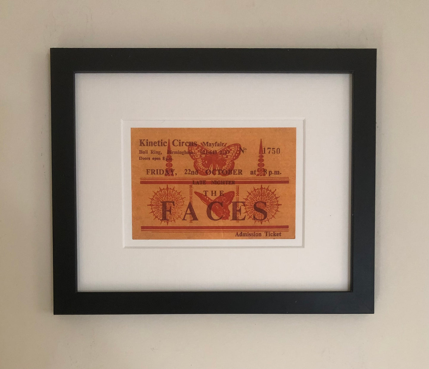 THE FACES / ROD STEWART - 1971 Kinetic Circus Mayfair, Birmingham framed ticket giclee print