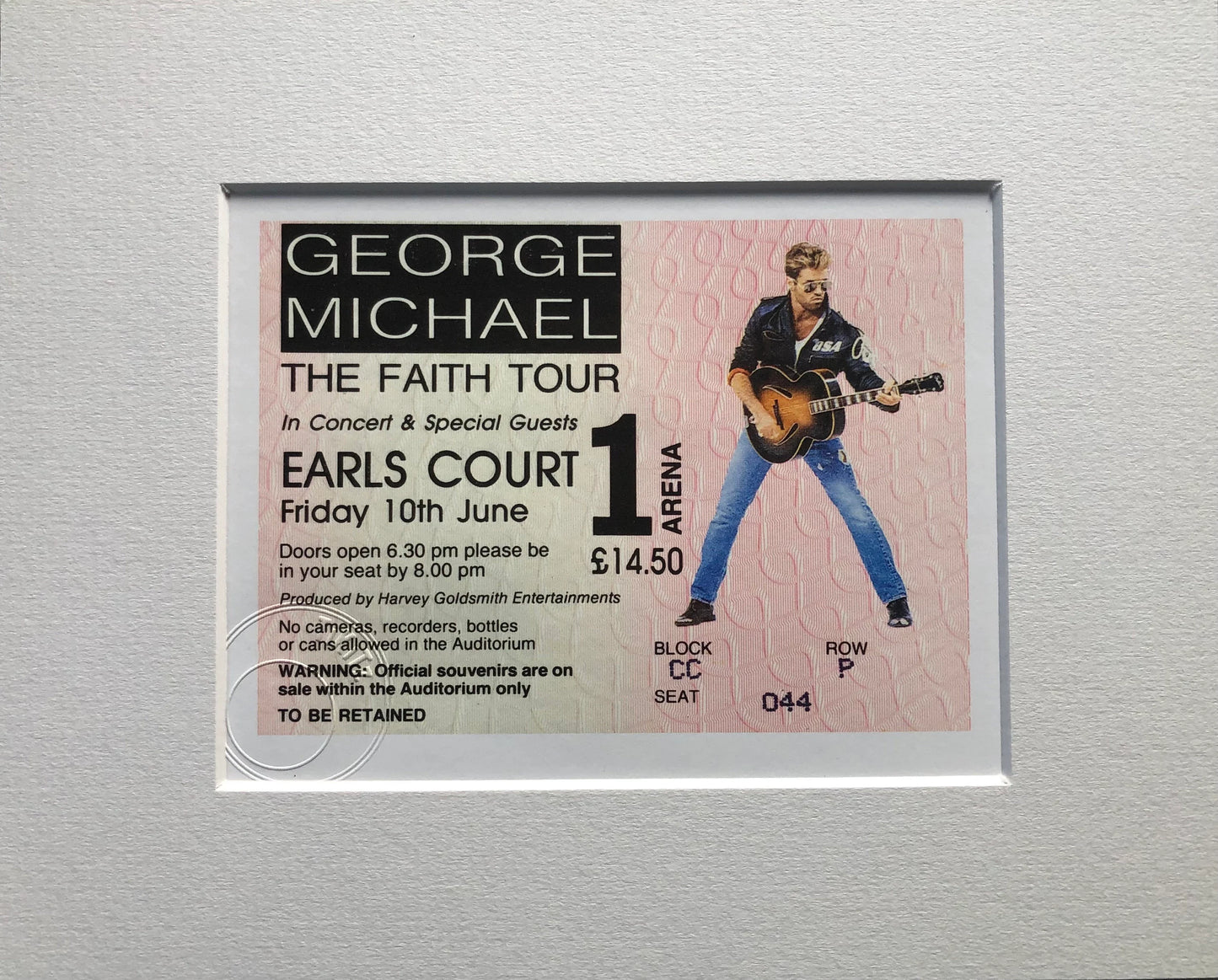 GEORGE MICHAEL- 1989 Earls Court , London framed ticket giclee print