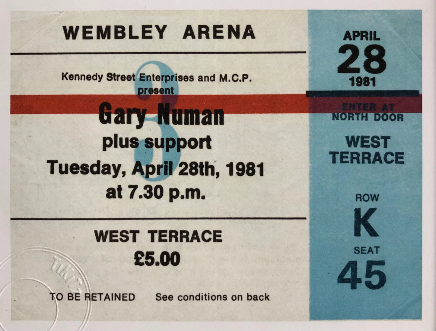 GARY NUMAN - 1981 Wembley Arena , London framed ticket giclee print