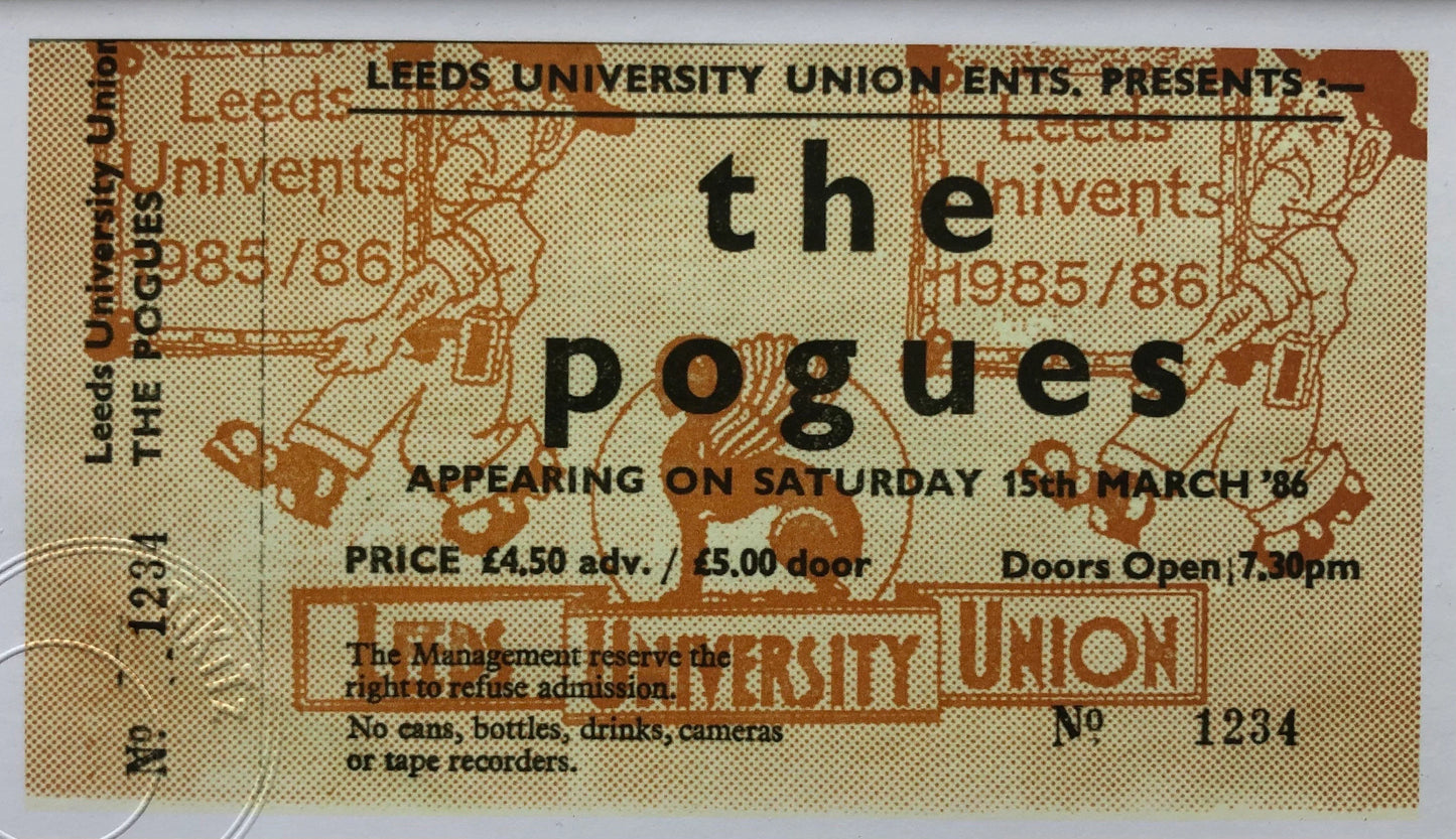 THE POGUES- 1986 Leeds Student Union framed ticket giclee print