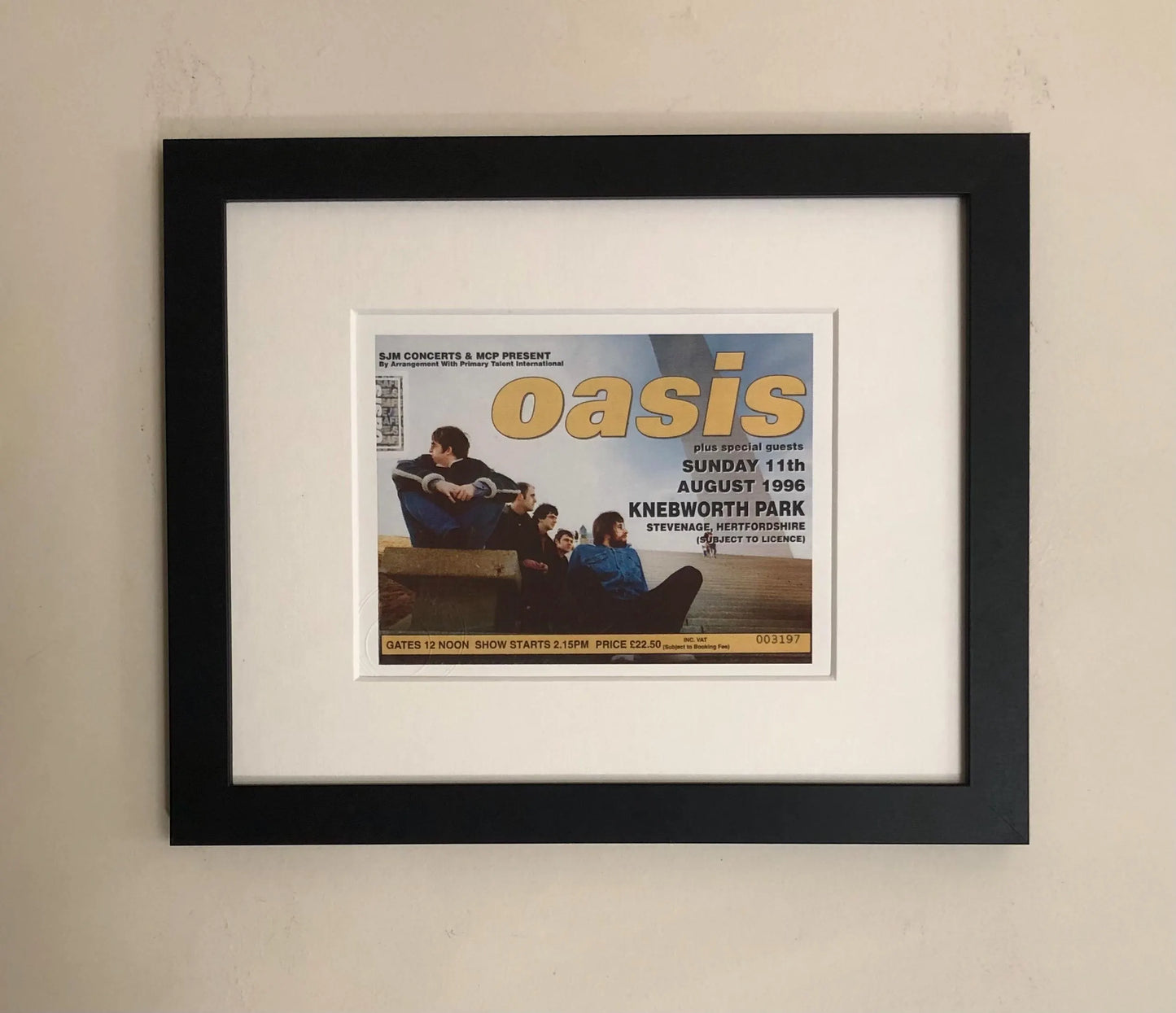 OASIS -11/6/1996 Knebworth Park framed ticket giclee print