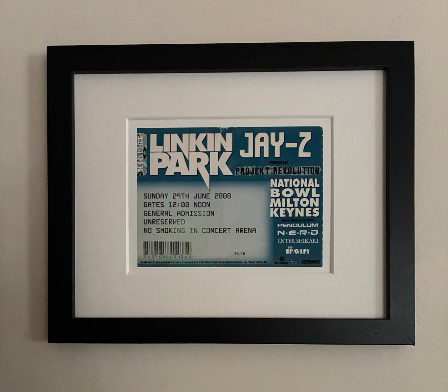 LINKIN PARK / JAY-Z -2008 National Bowl , Milton Keynes framed ticket giclee print