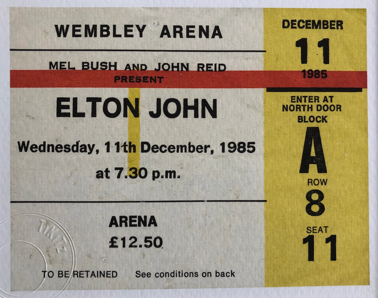 ELTON JOHN - 1985 Wembley Arena , London framed ticket giclee print