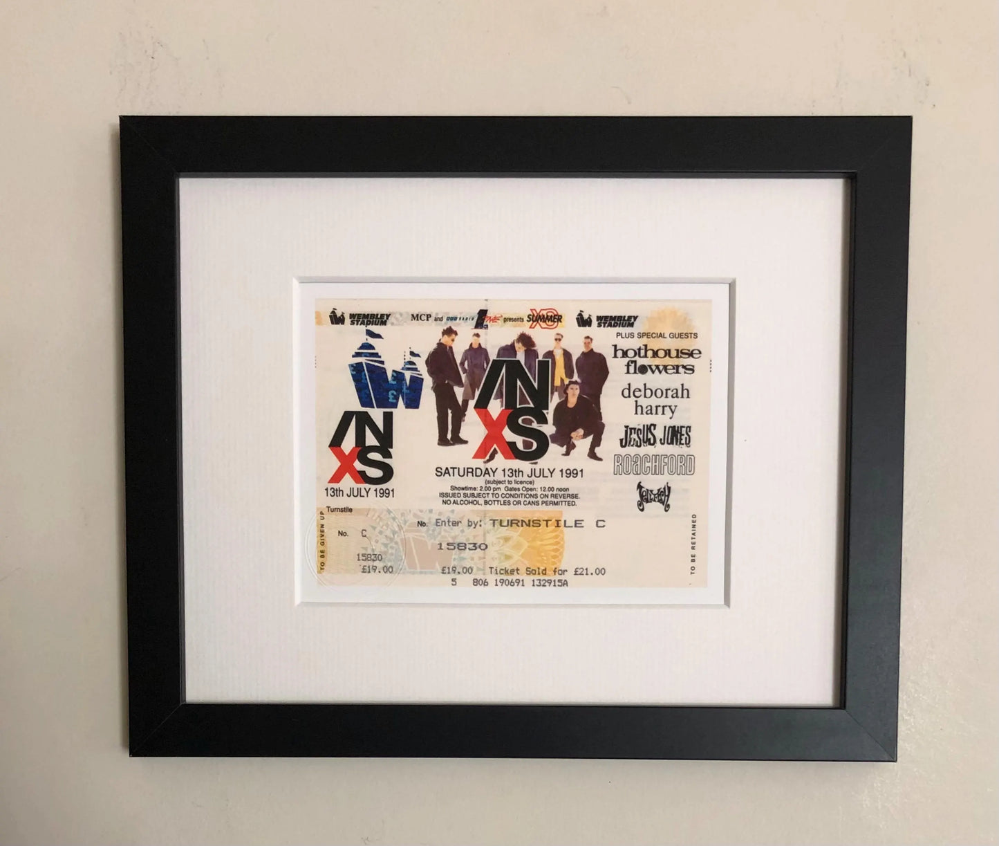 INXS - 1991 Wembley Stadium , London framed ticket giclee print