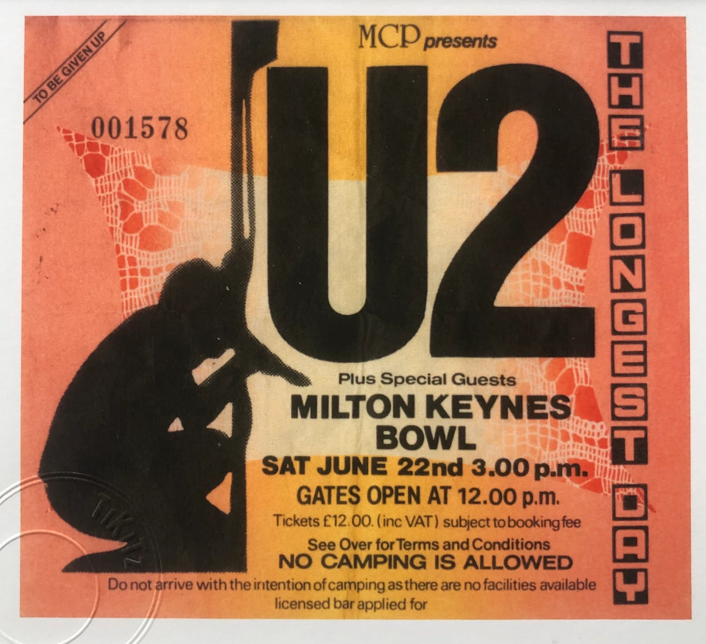 U2- 1985 “ The Longest Day “ Milton Keynes Bowl framed ticket giclee print