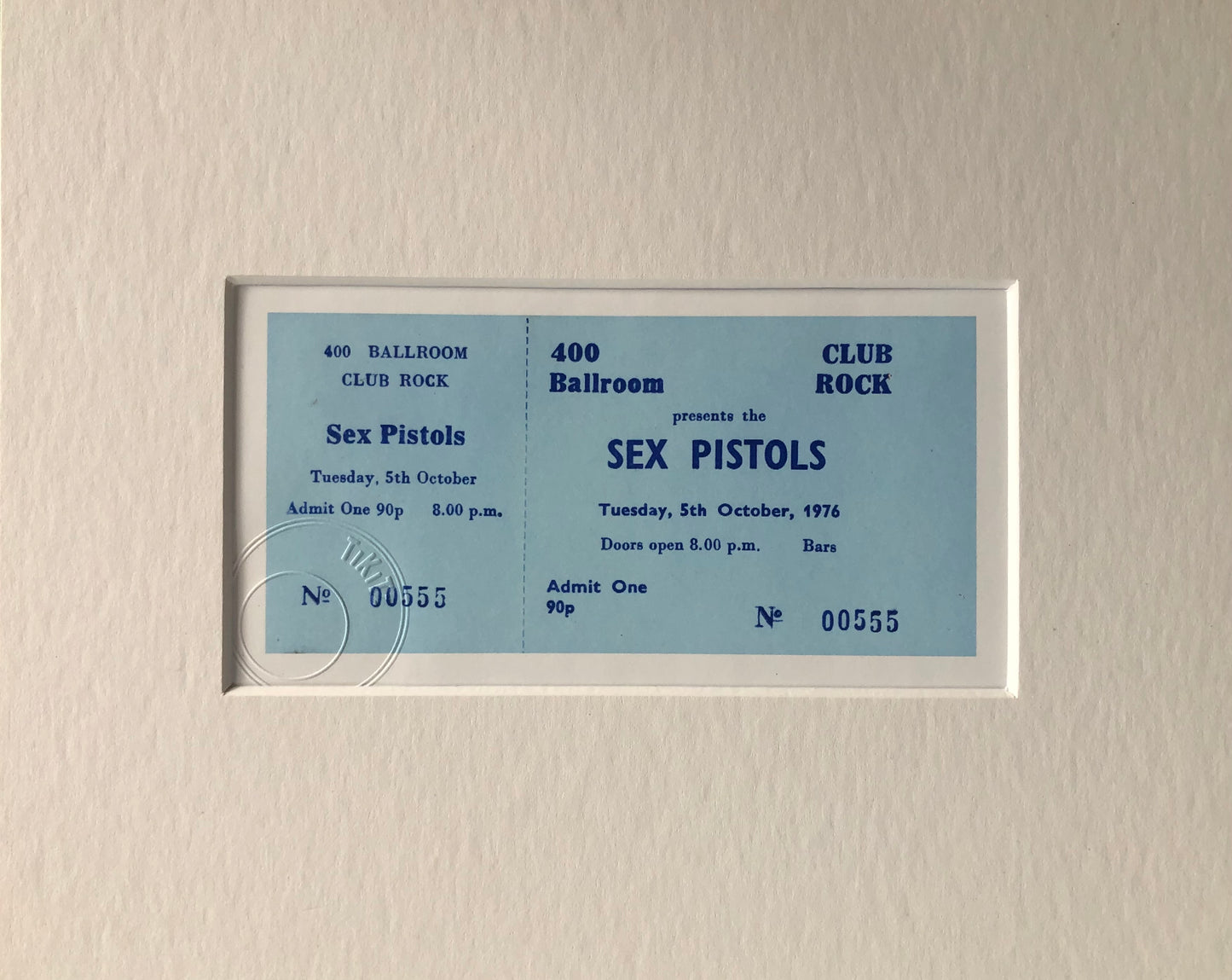 SEX PISTOLS - 1976- 400 Ballroom, Torquay framed ticket giclee print