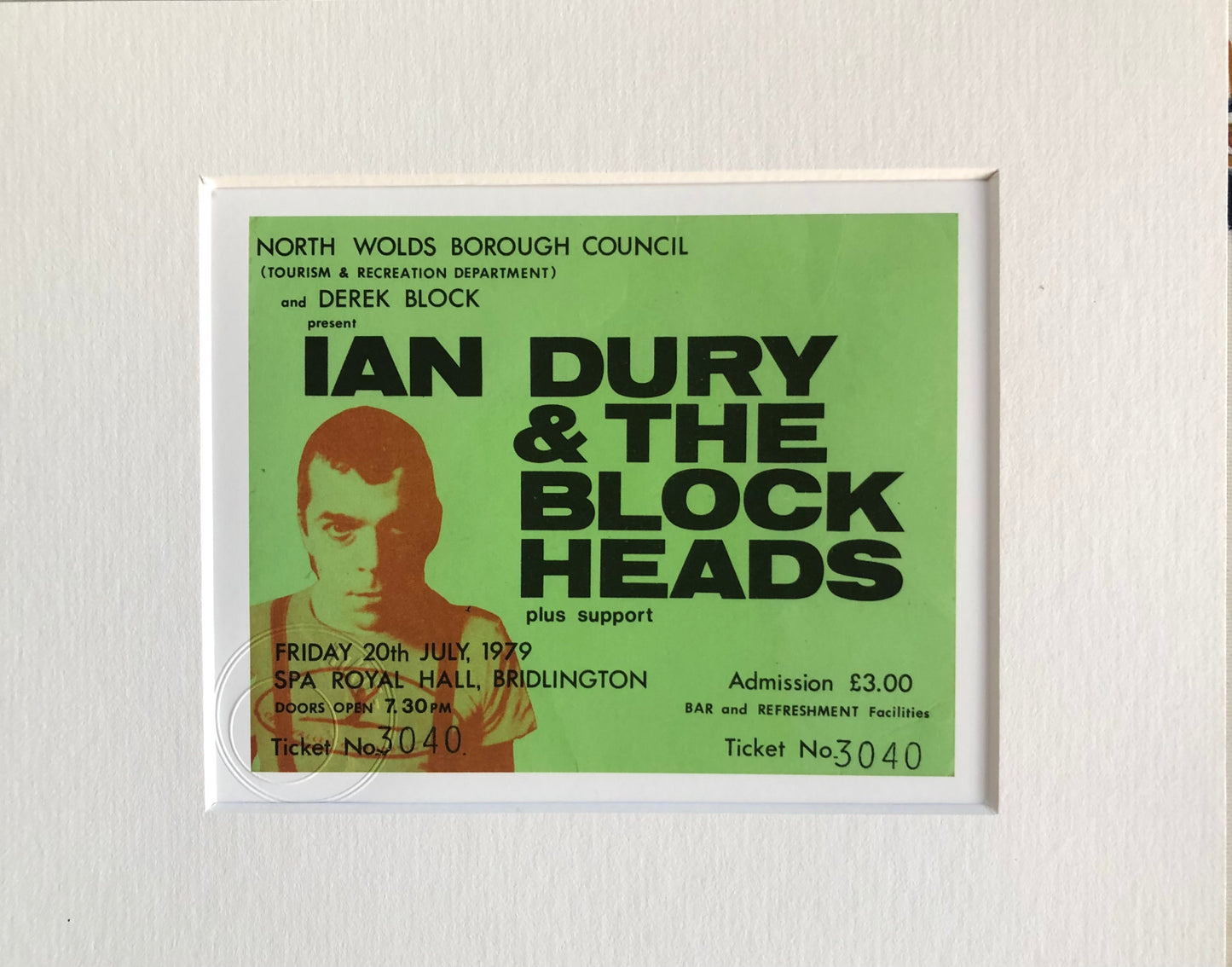 IAN DURY and the BLOCKHEADS - 1979 Spa Royal Hall, Bridlington framed ticket giclee print