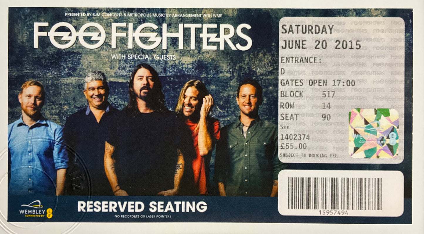 FOO FIGHTERS - 29/6/2015 Wembley Stadium, London framed ticket giclee print