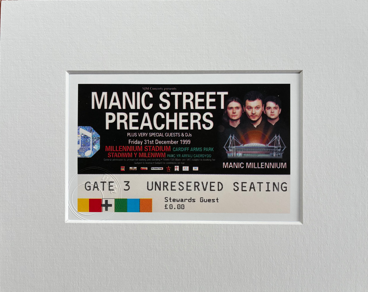 MANIC STREET PREACHERS - 31/12/1999 Millennium Stadium , Cardiff framed ticket giclee print