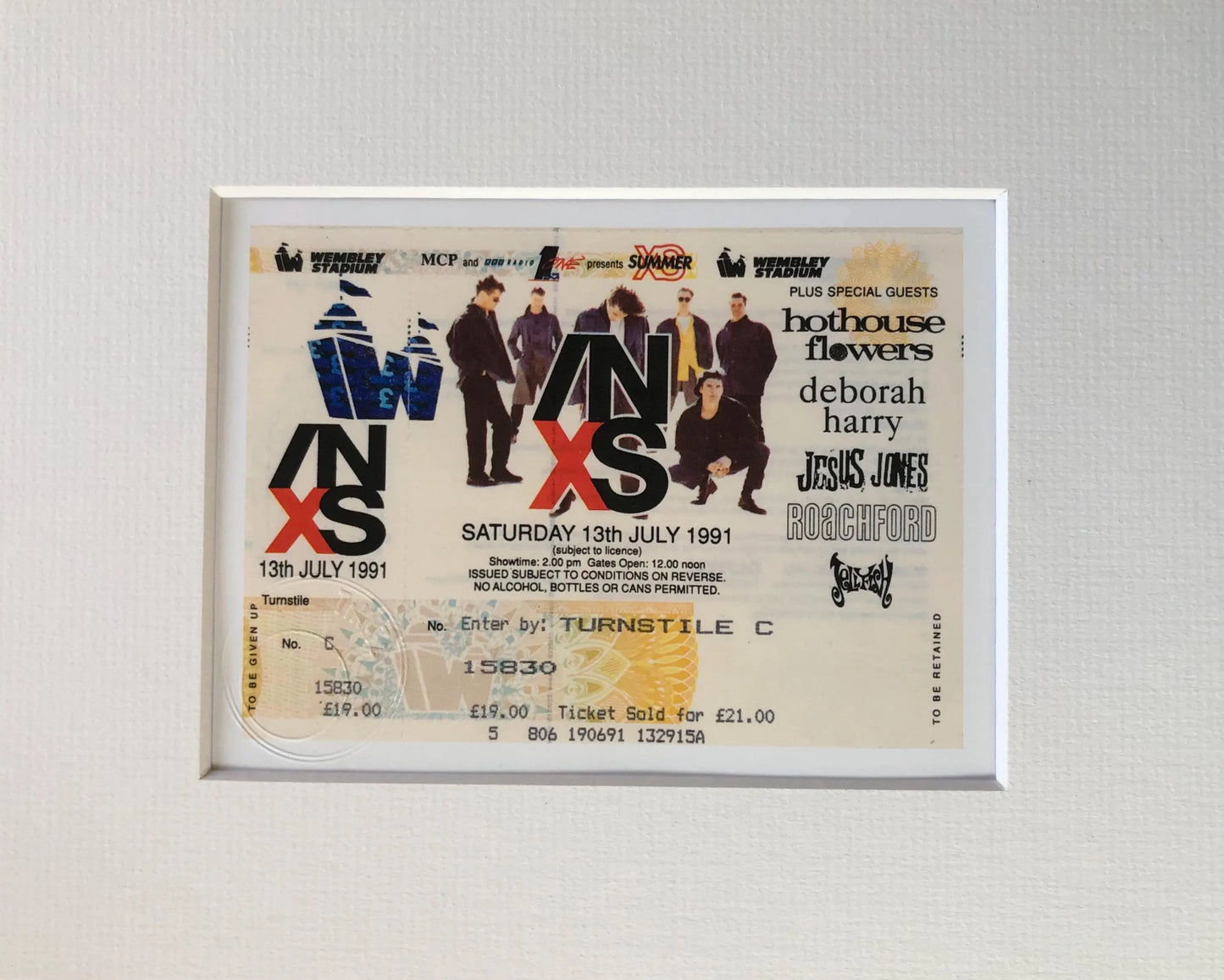 INXS - 1991 Wembley Stadium , London framed ticket giclee print