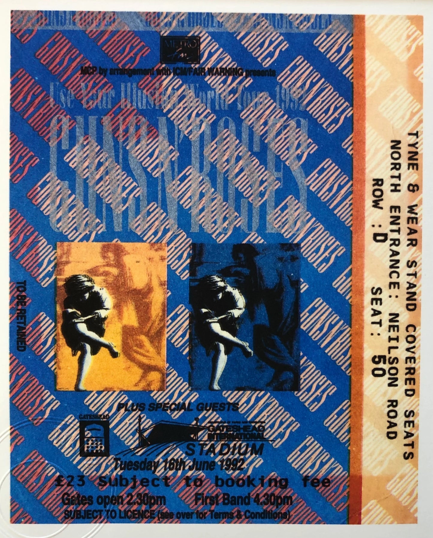 GUNS N ROSES- 1992 Gateshead Stadium, London framed ticket giclee print