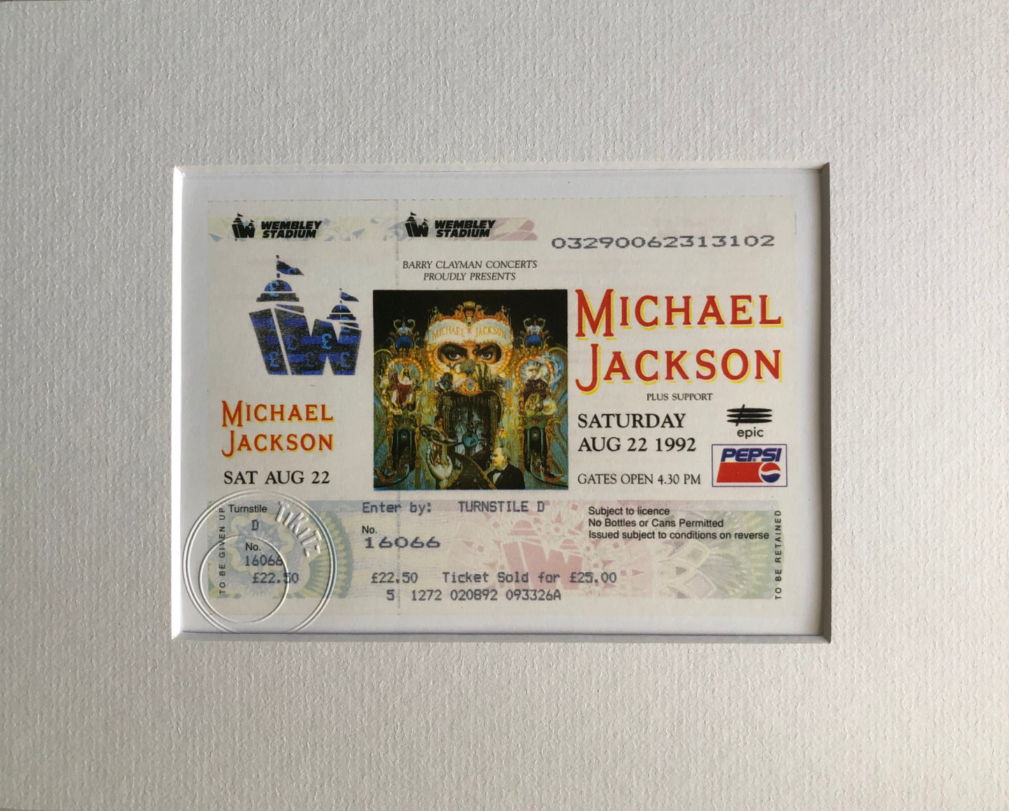 MICHAEL JACKSON- 1992 “ The Dangerous World tour “Wembley Stadium , London framed ticket giclee print