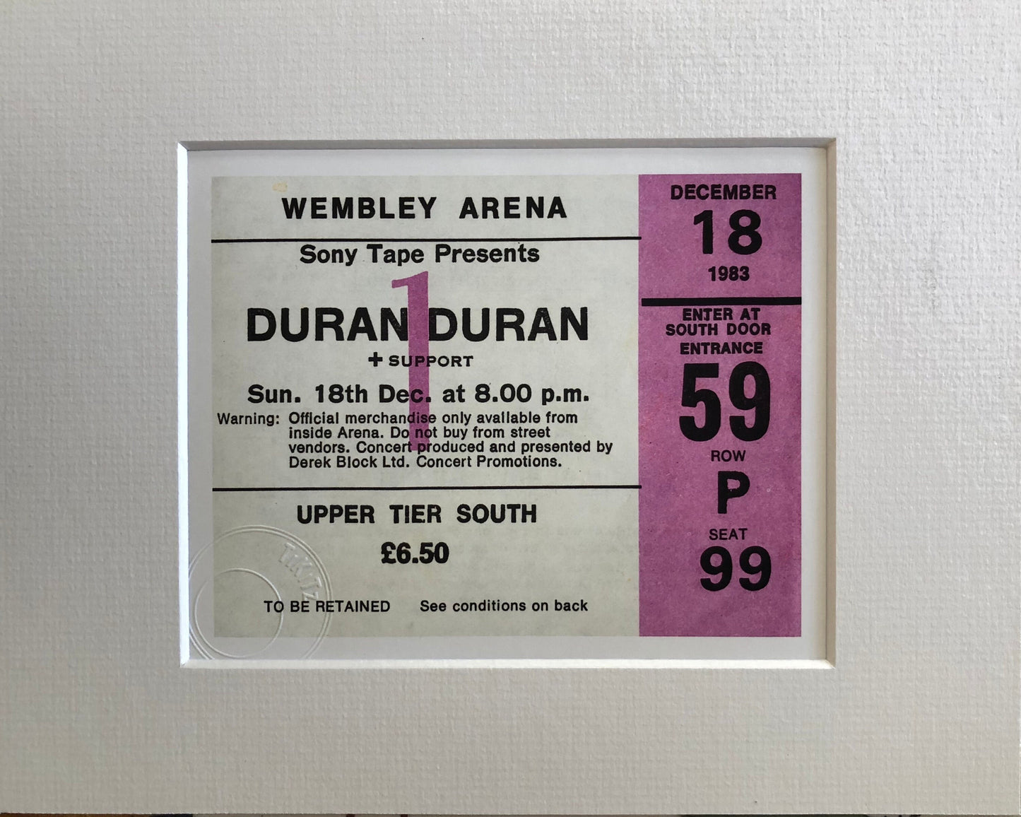 DURAN DURAN - 1983 Wembley Arena , London framed ticket giclee print