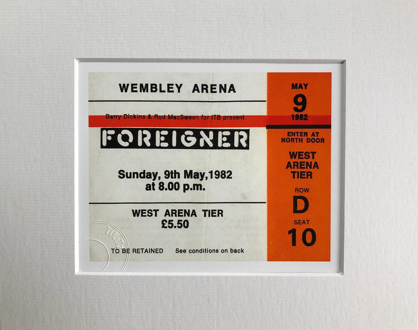 FOREIGNER- 1982 Wembley Arena , London framed ticket giclee print