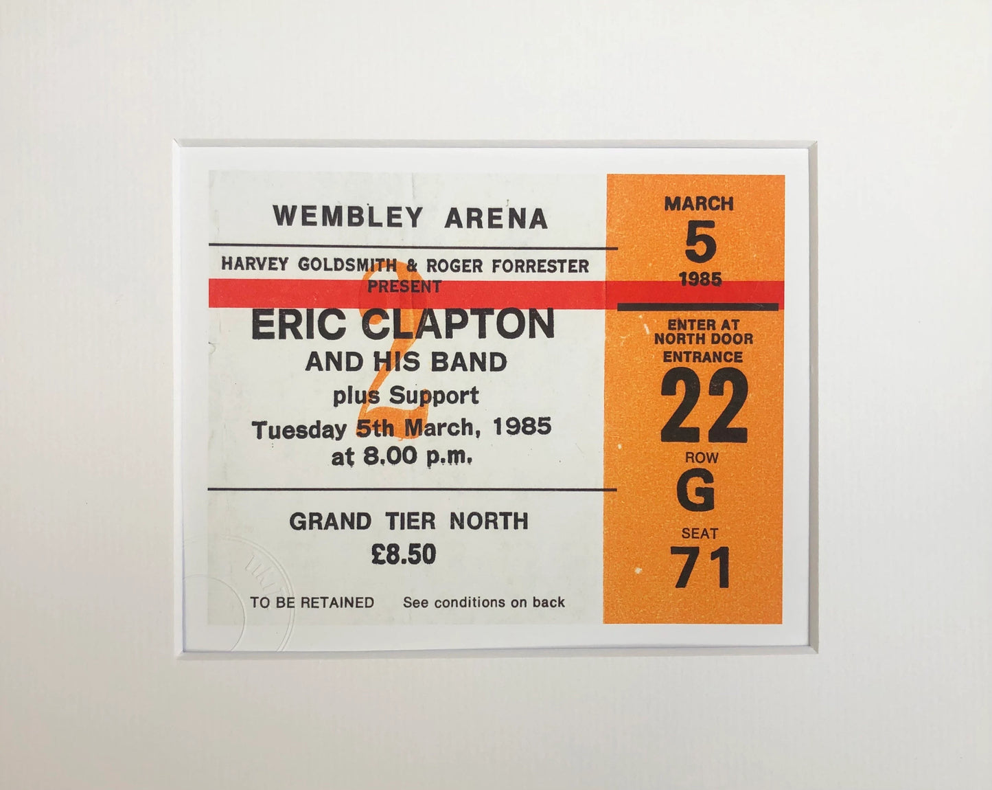 ERIC CLAPTON and his BAND - 1985 Wembley Arena , London framed ticket giclee print