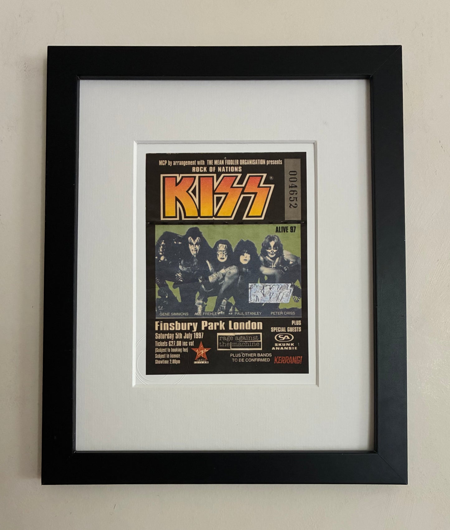KISS - 1997 Finsbury Park, London framed ticket giclee print